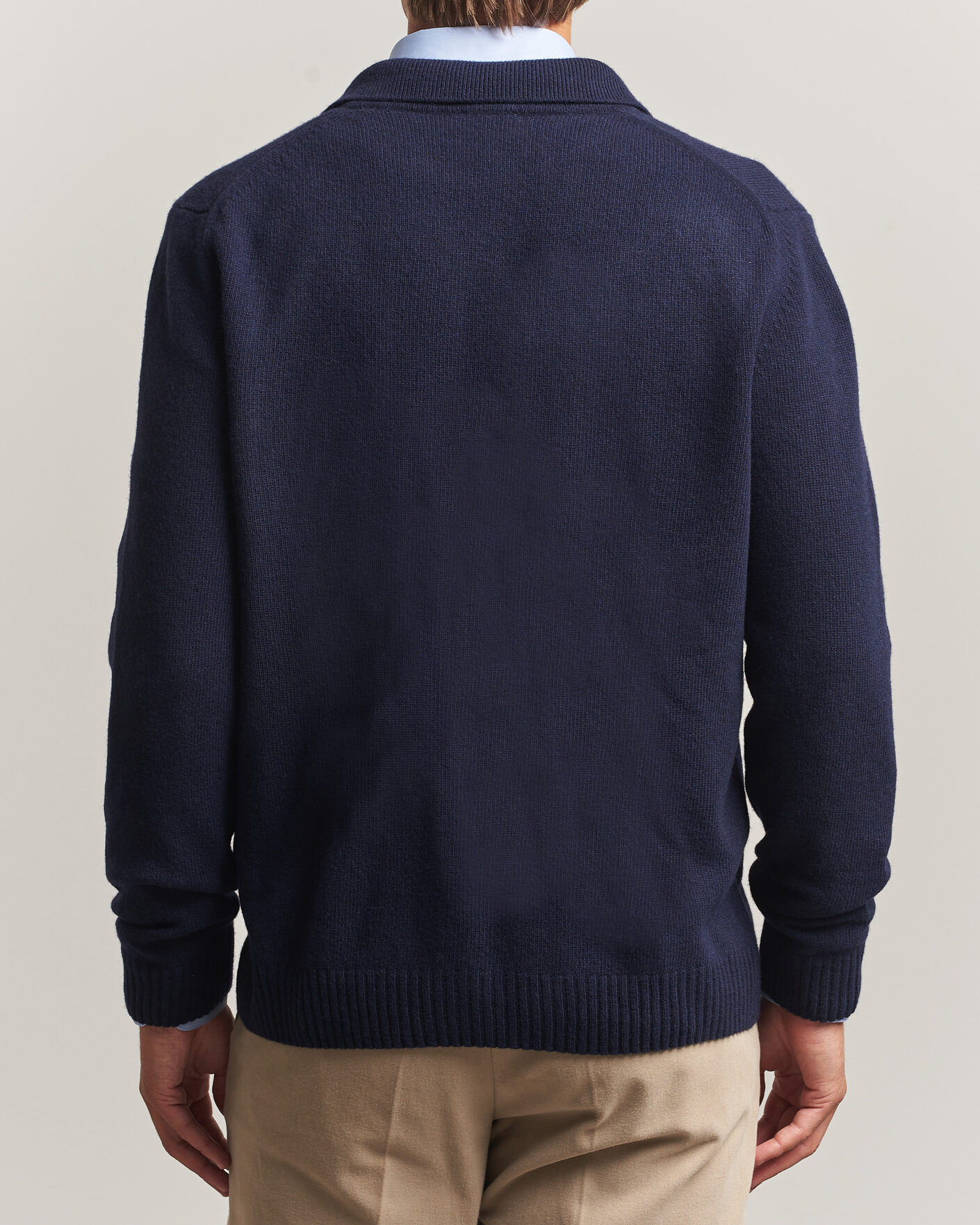 Herre | Trøjer | Stenströms | Brushed Merino Polo Cardigan Navy