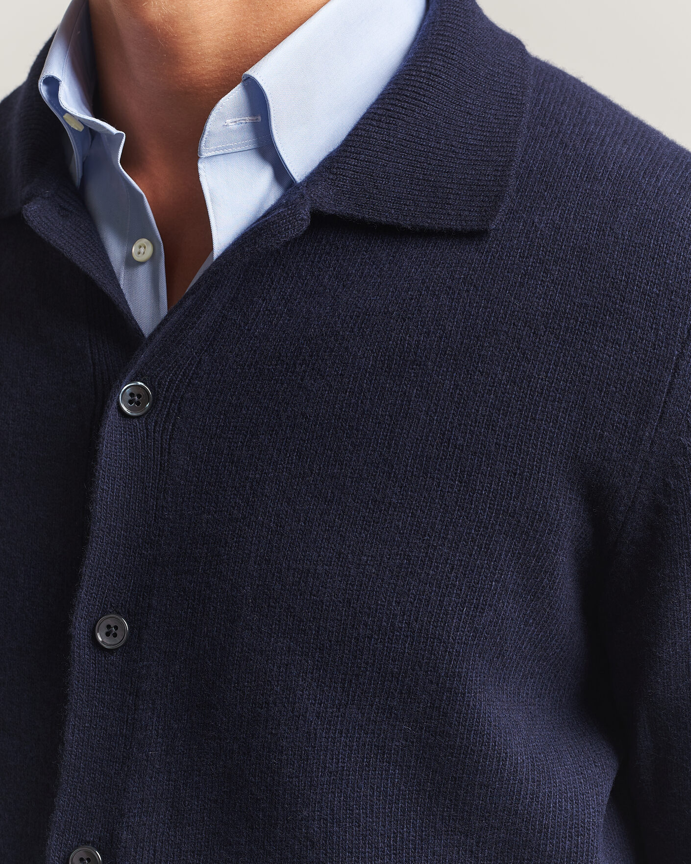 Herre | Trøjer | Stenströms | Brushed Merino Polo Cardigan Navy