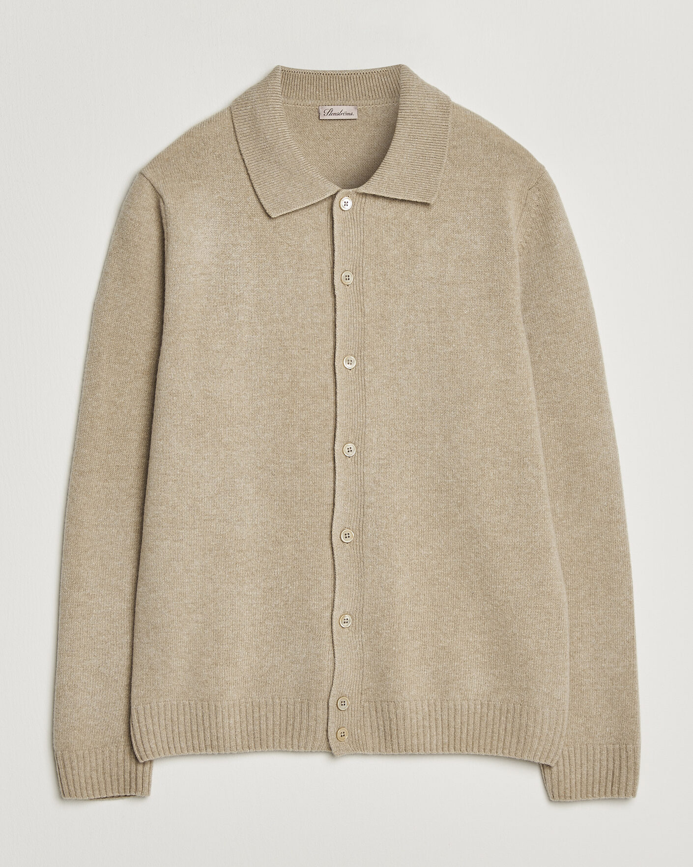 Herre | Trøjer | Stenströms | Brushed Merino Polo Cardigan Beige