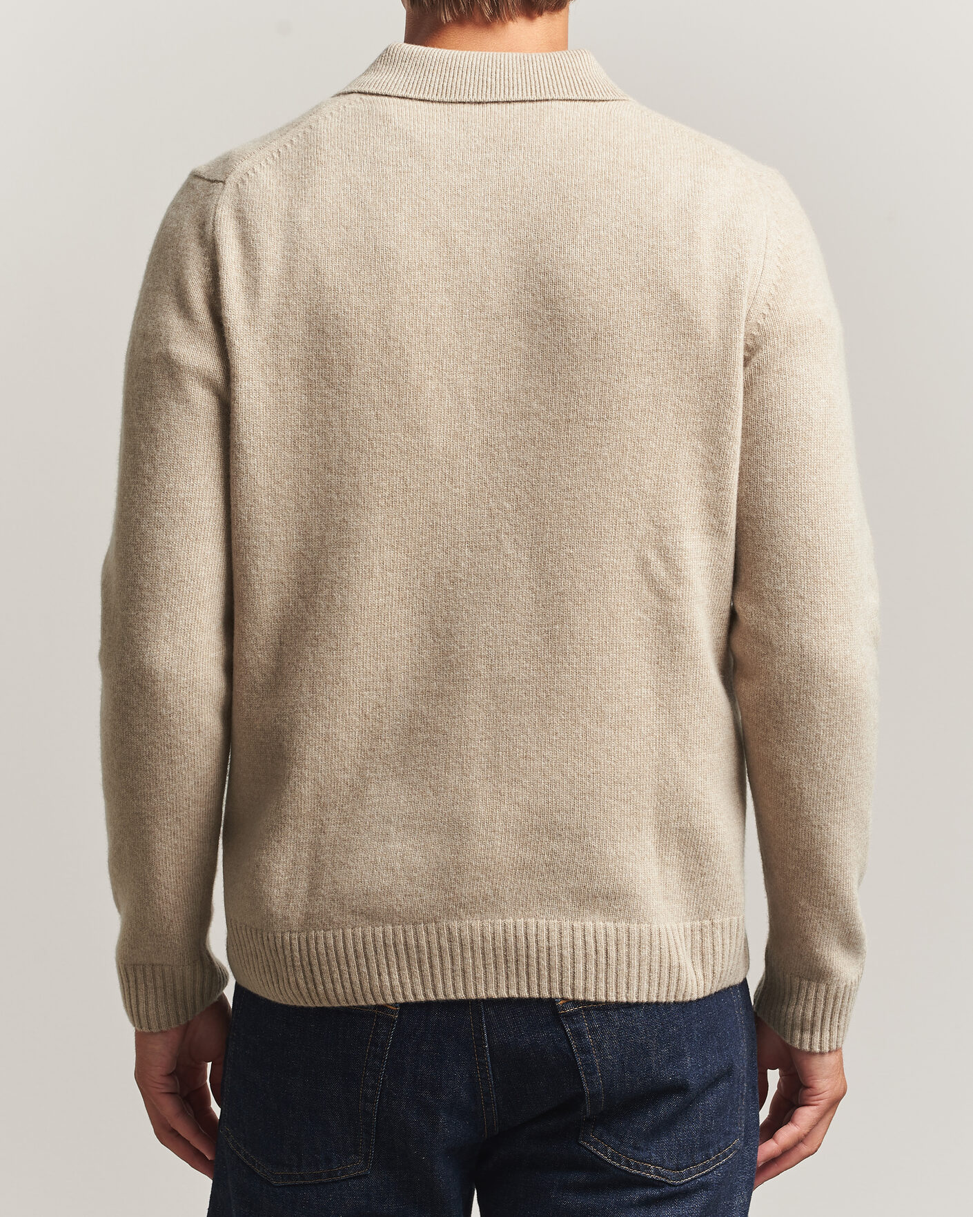 Herre | Trøjer | Stenströms | Brushed Merino Polo Cardigan Beige