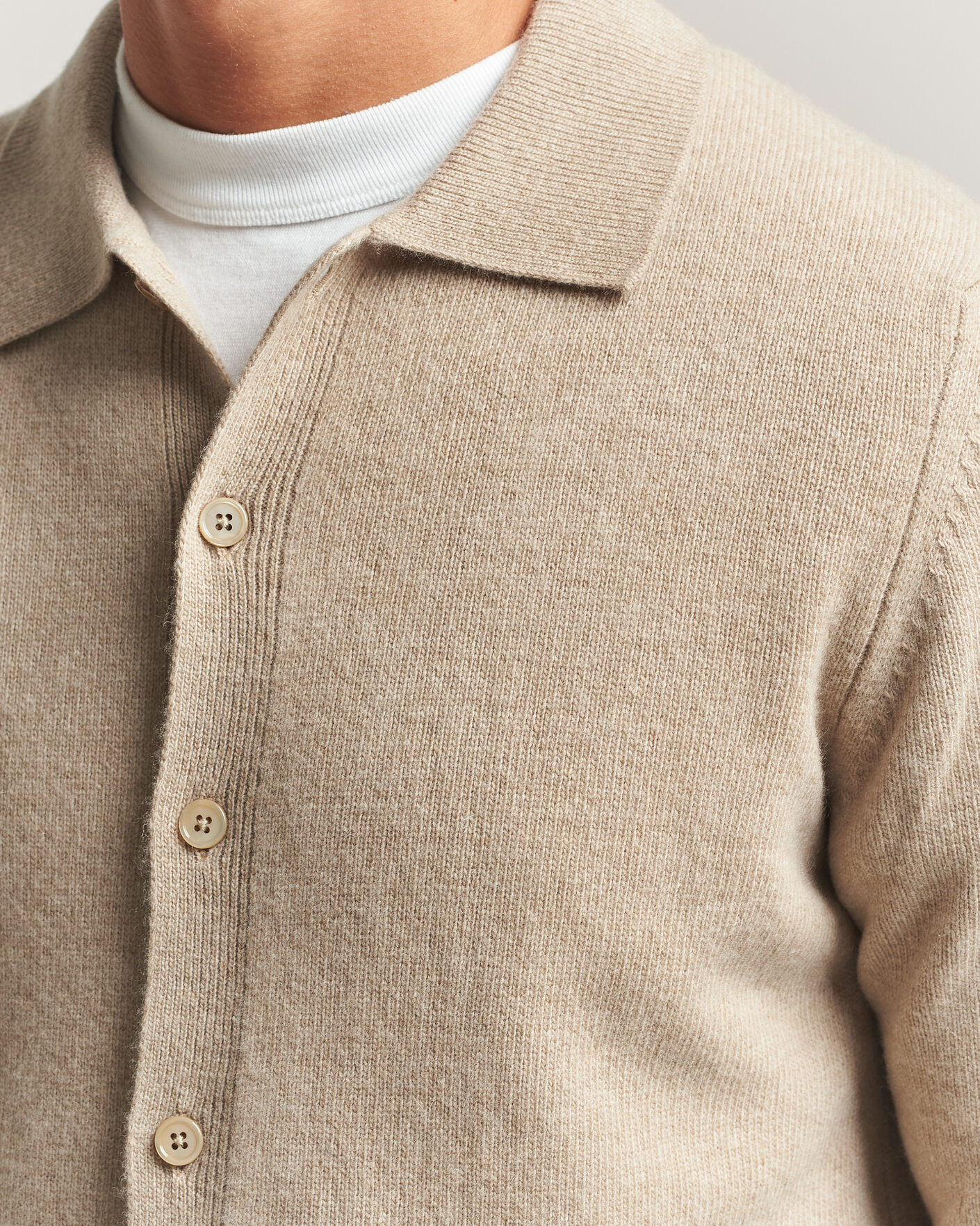 Herre | Trøjer | Stenströms | Brushed Merino Polo Cardigan Beige