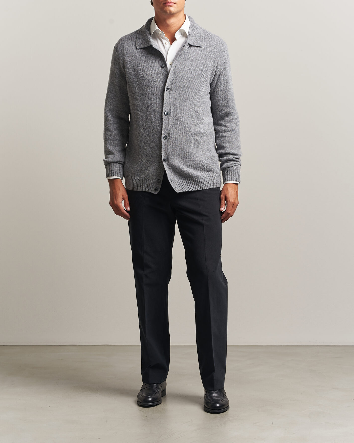 Herre | Trøjer | Stenströms | Brushed Merino Polo Cardigan Grey