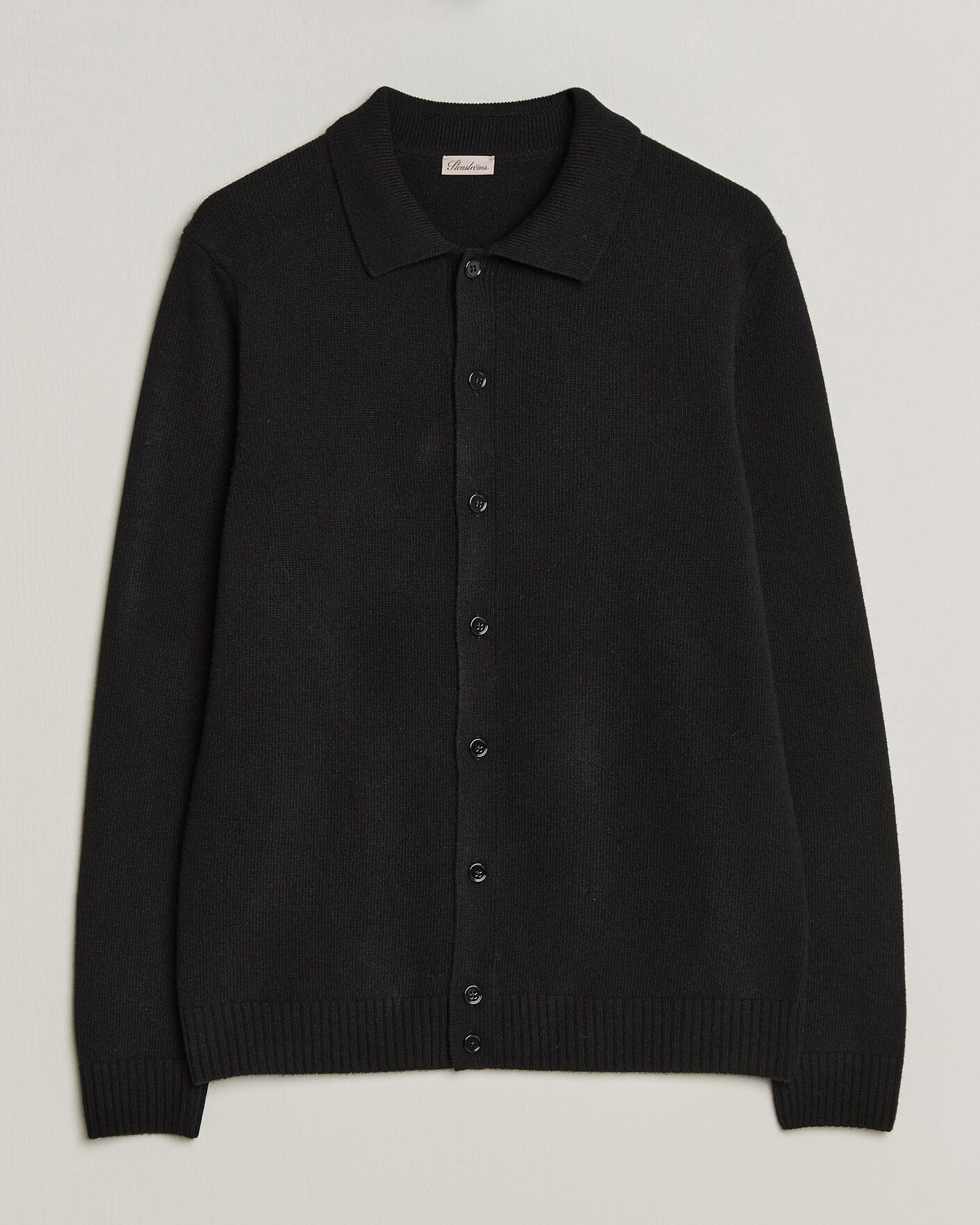 Herre | Trøjer | Stenströms | Brushed Merino Polo Cardigan Black