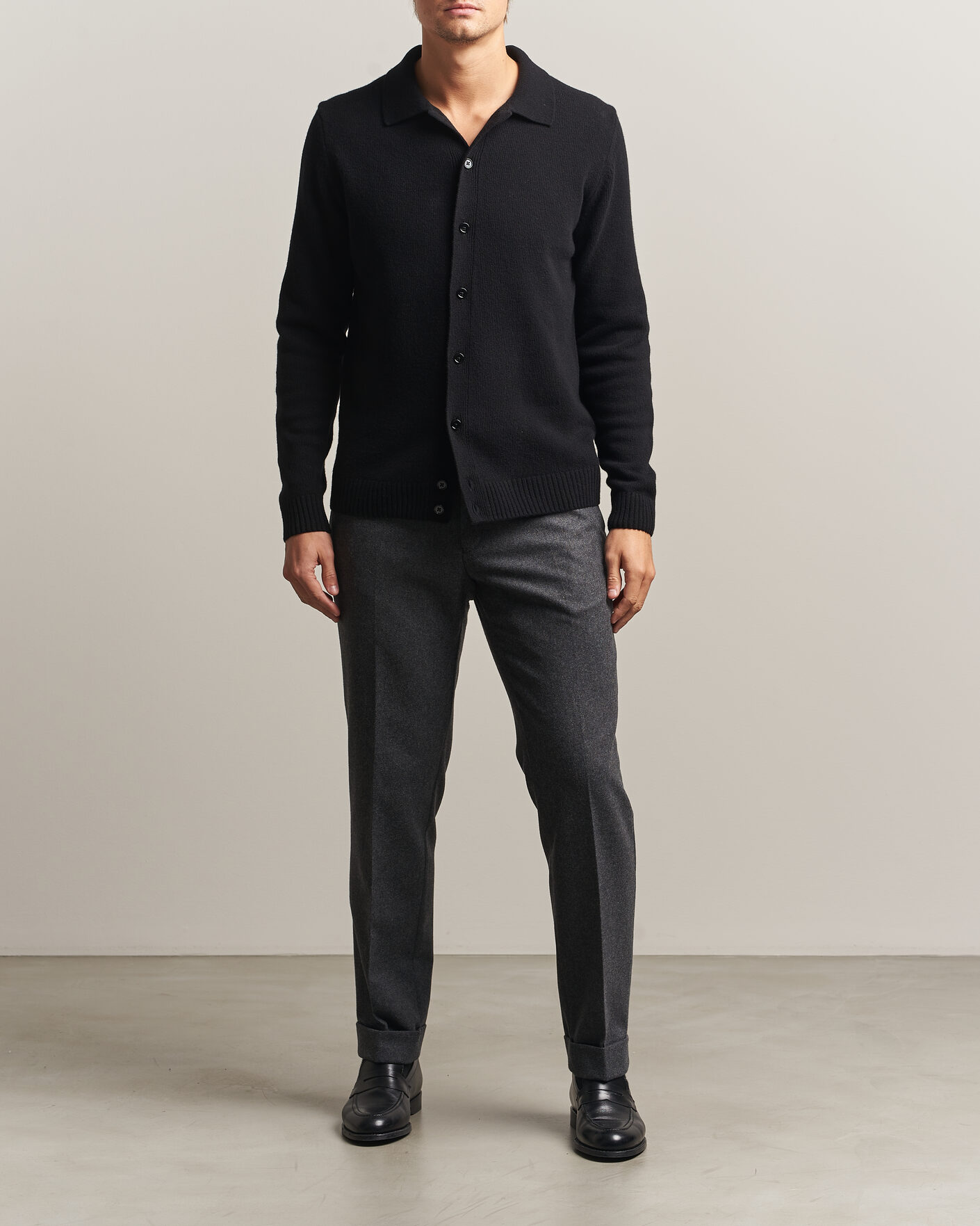 Herre | Trøjer | Stenströms | Brushed Merino Polo Cardigan Black