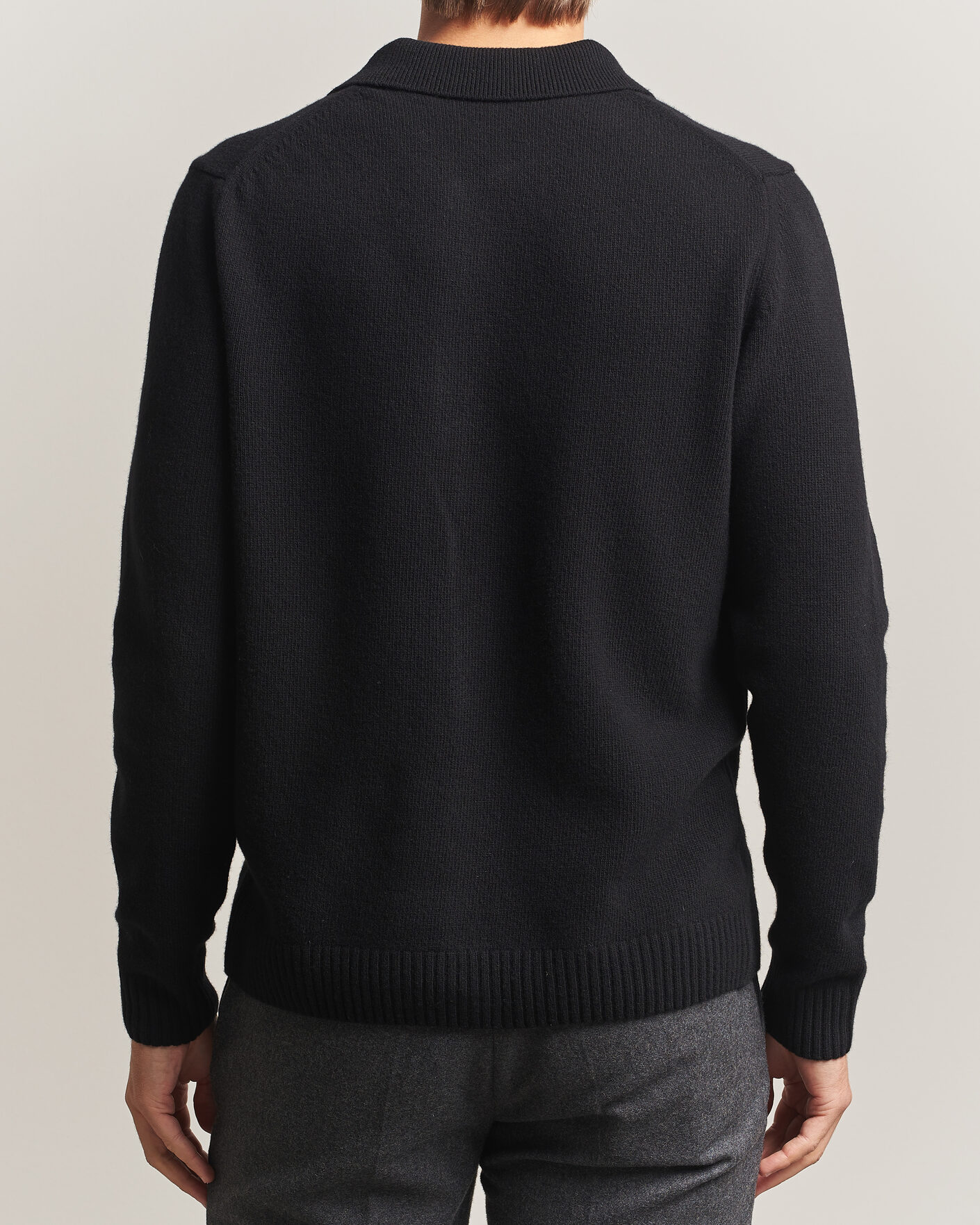 Herre | Trøjer | Stenströms | Brushed Merino Polo Cardigan Black