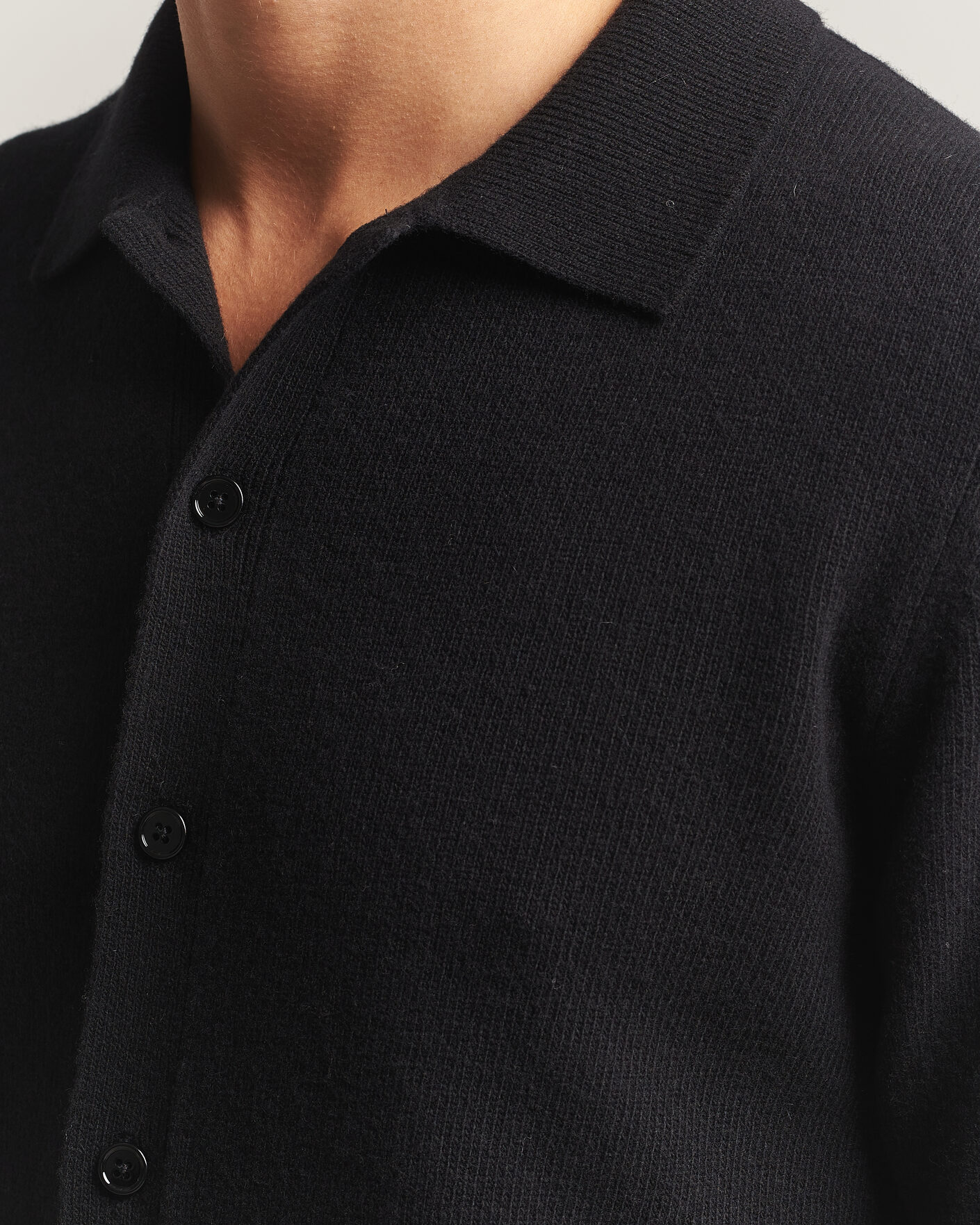 Herre | Trøjer | Stenströms | Brushed Merino Polo Cardigan Black