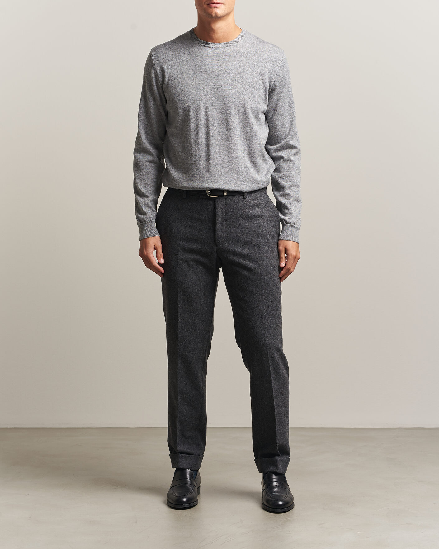 Herre | Trøjer | Stenströms | Merino Crew Neck Grey Mouline