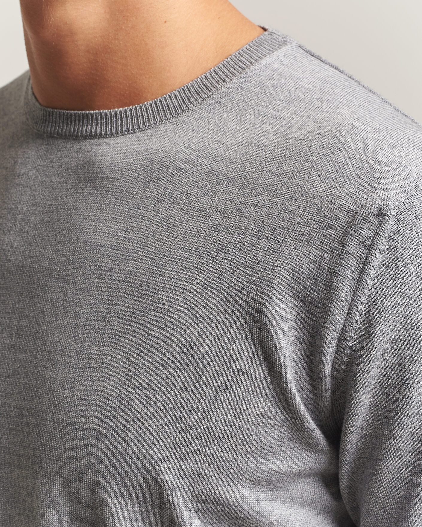 Herre | Trøjer | Stenströms | Merino Crew Neck Grey Mouline