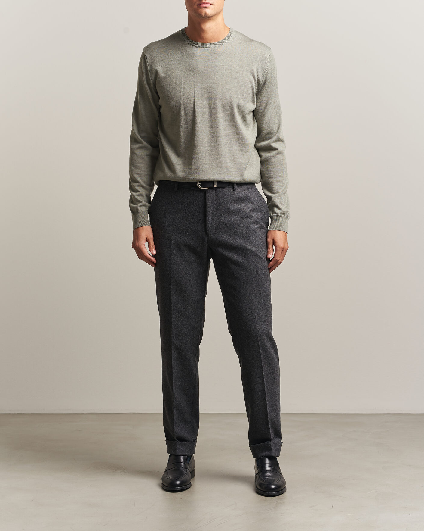Herre | Trøjer | Stenströms | Merino Crew Neck Green/Grey