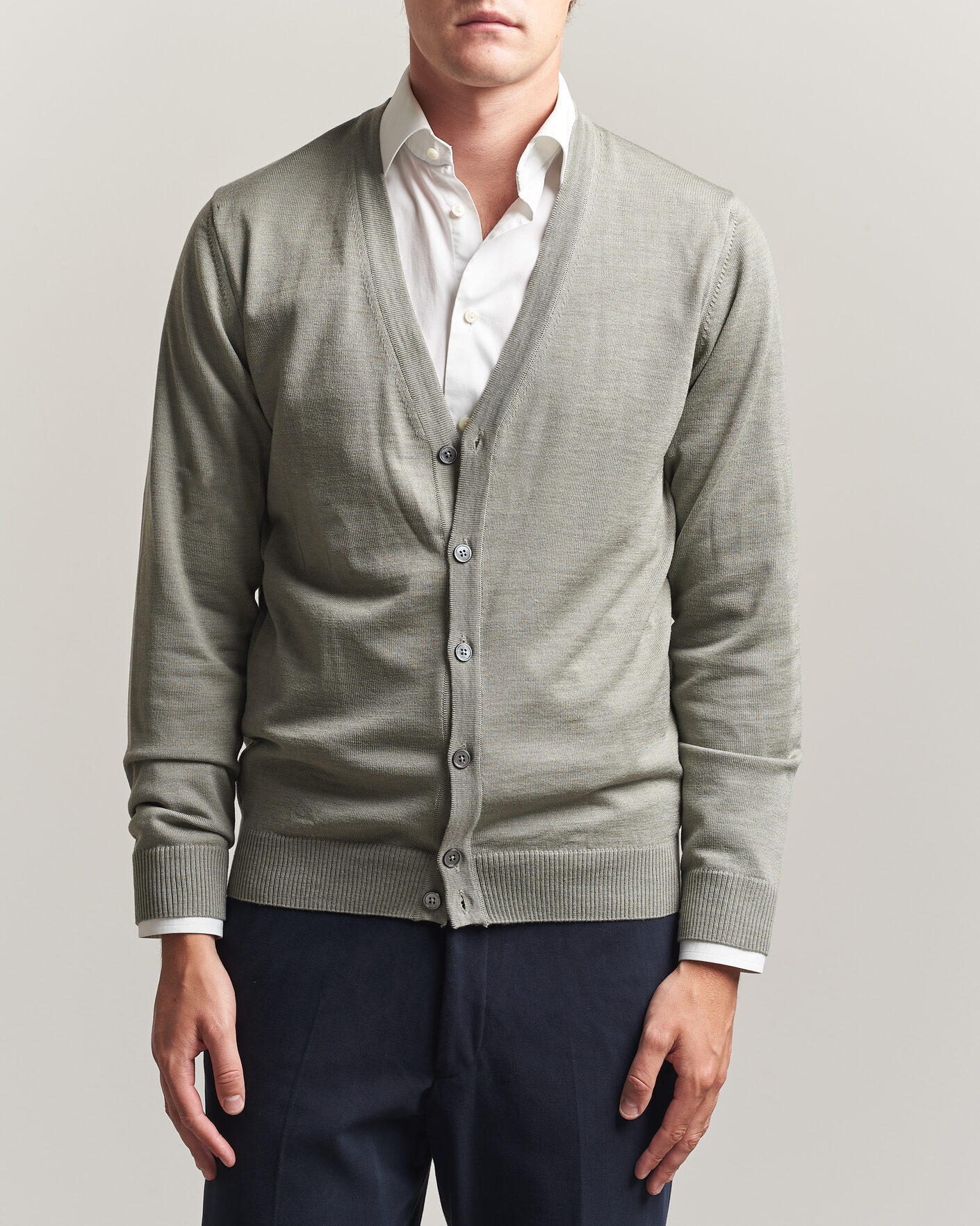 Herre | Trøjer | Stenströms | Merino Cardigan Green/Grey