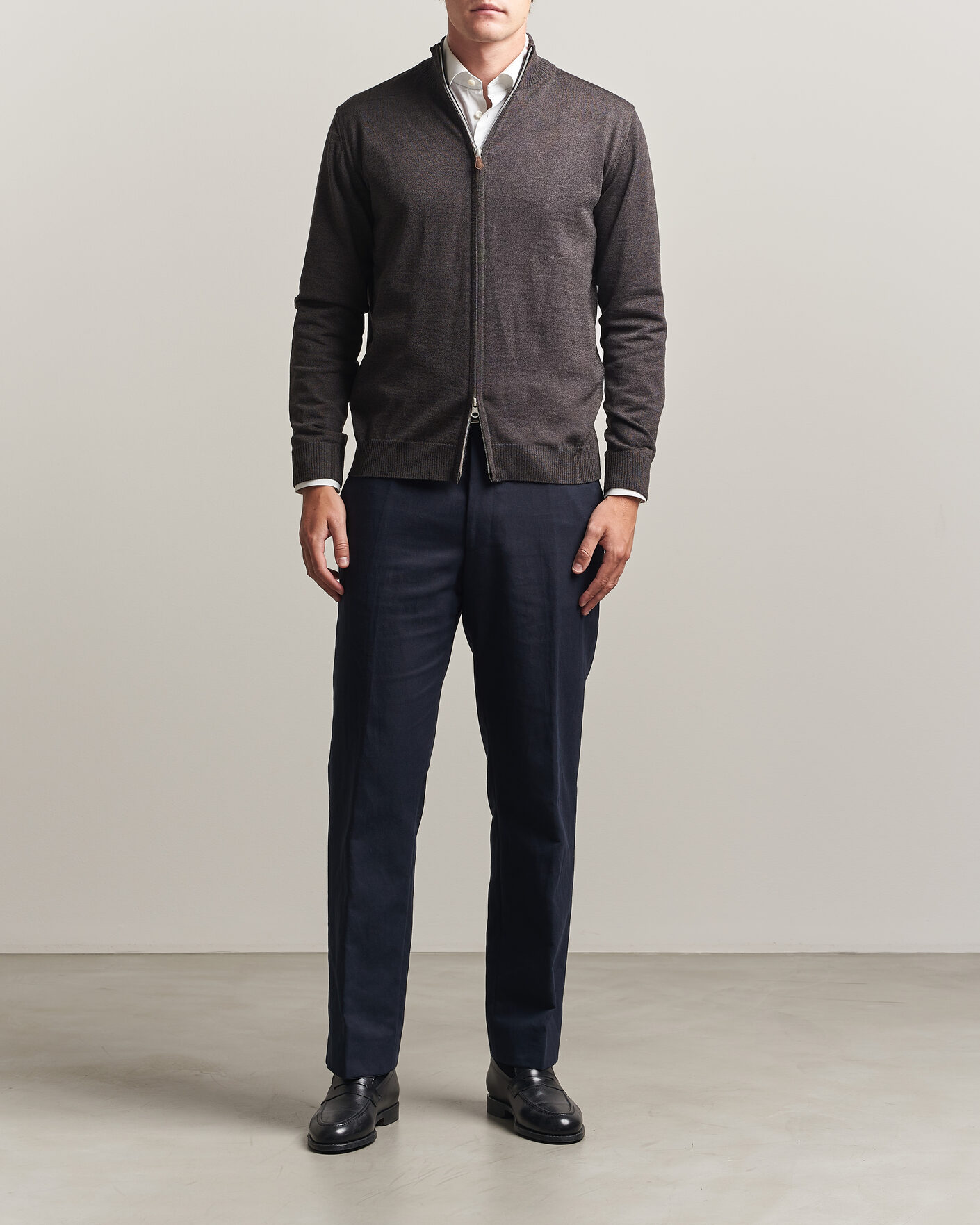 Herre | Trøjer | Stenströms | Merino Full Zip Dark Brown