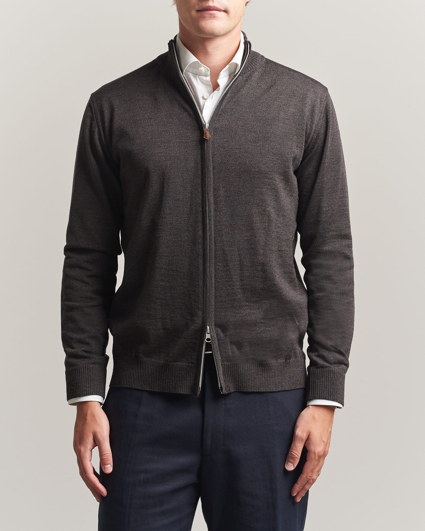 Herre | Trøjer | Stenströms | Merino Full Zip Dark Brown