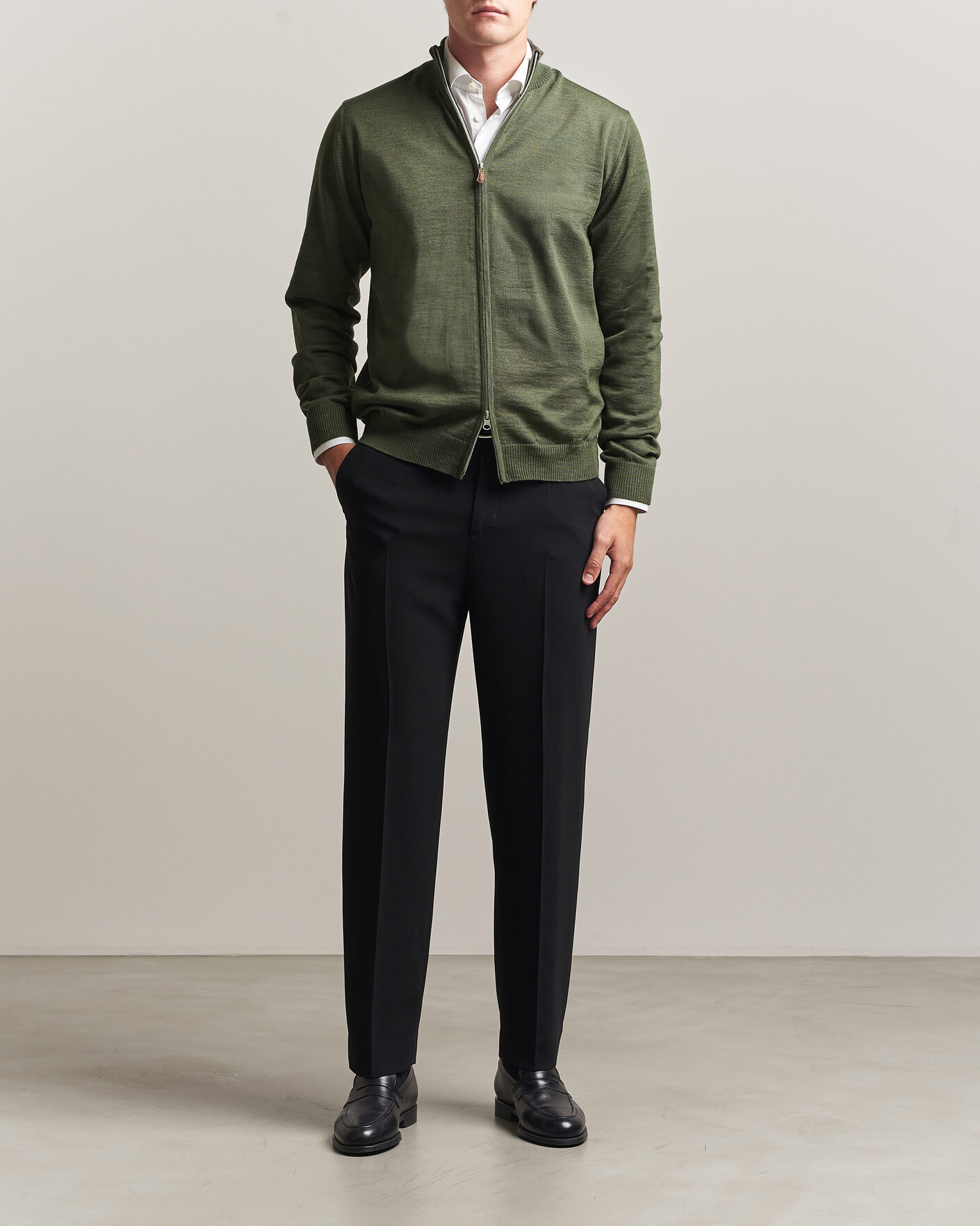 Herre | Trøjer | Stenströms | Merino Full Zip Green