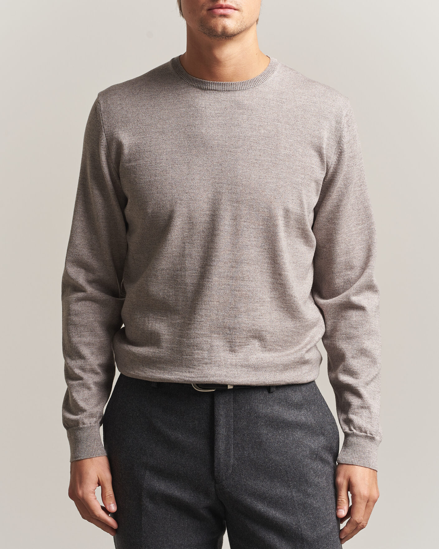 Herre | Trøjer | Stenströms | Merino Patch Crew Neck Beige