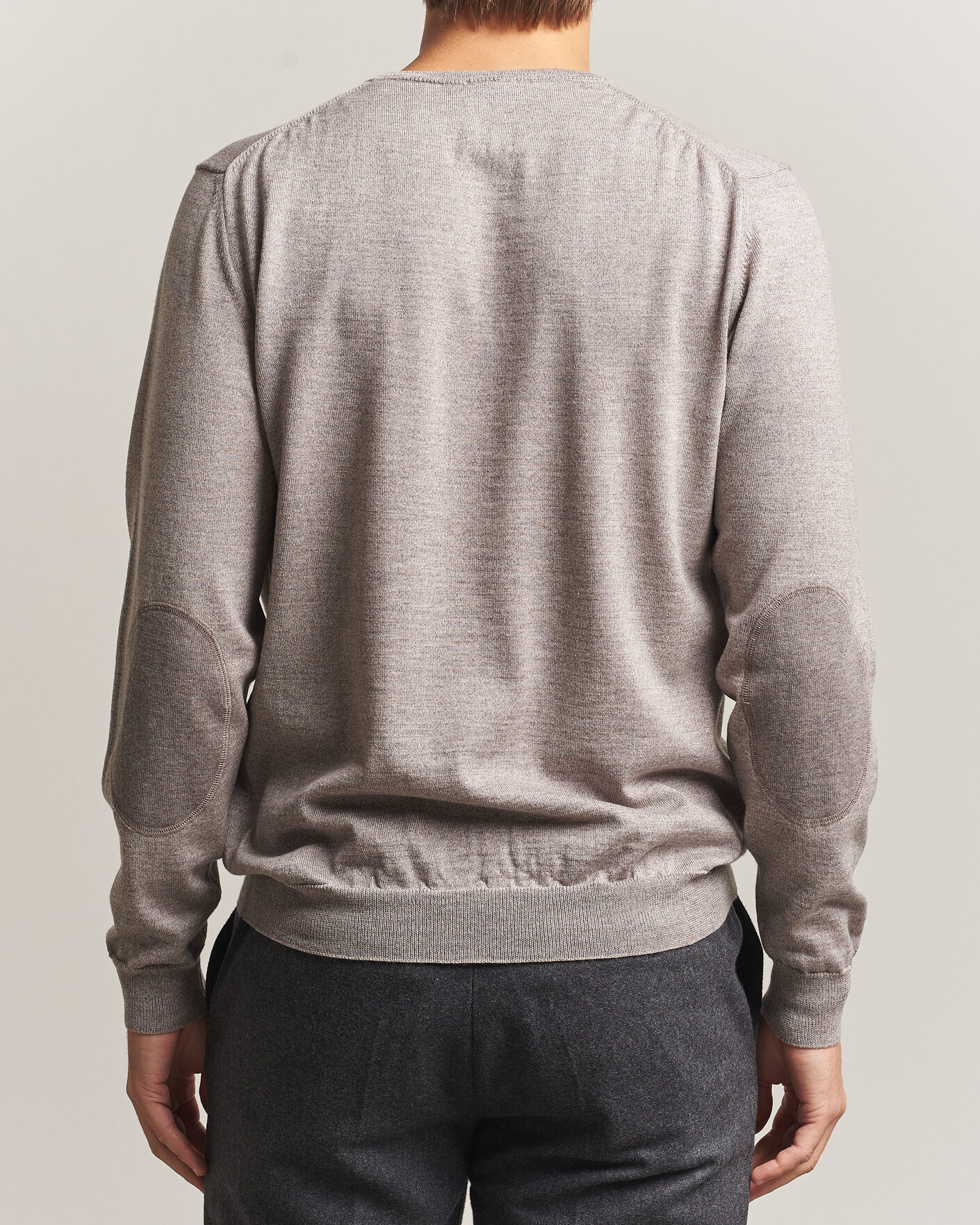 Herre | Trøjer | Stenströms | Merino Patch Crew Neck Beige