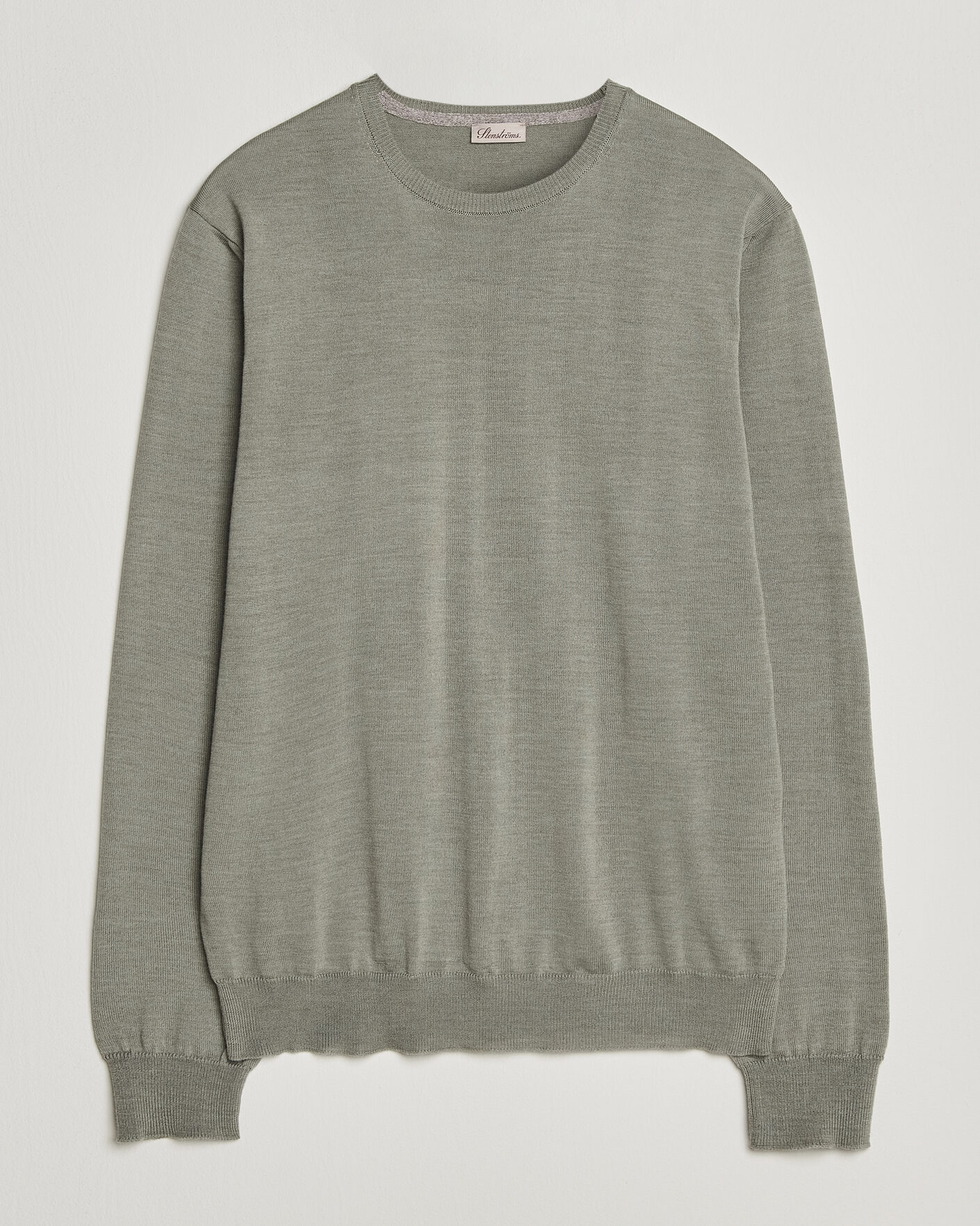 Herre | Trøjer | Stenströms | Merino Patch Crew Neck Green/Grey