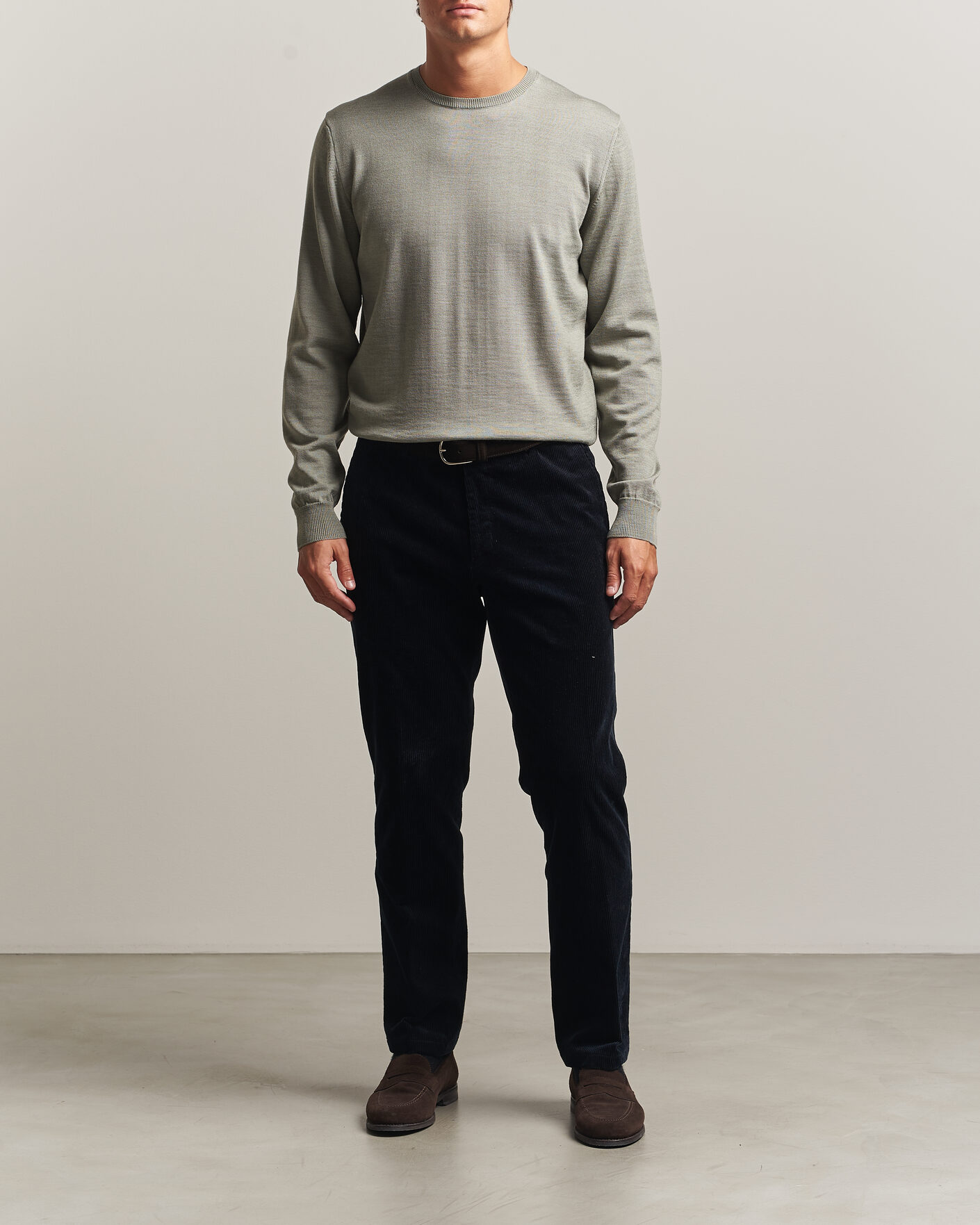Herre | Trøjer | Stenströms | Merino Patch Crew Neck Green/Grey
