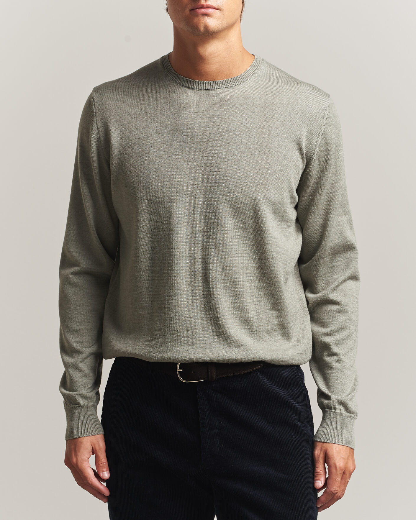 Herre | Trøjer | Stenströms | Merino Patch Crew Neck Green/Grey