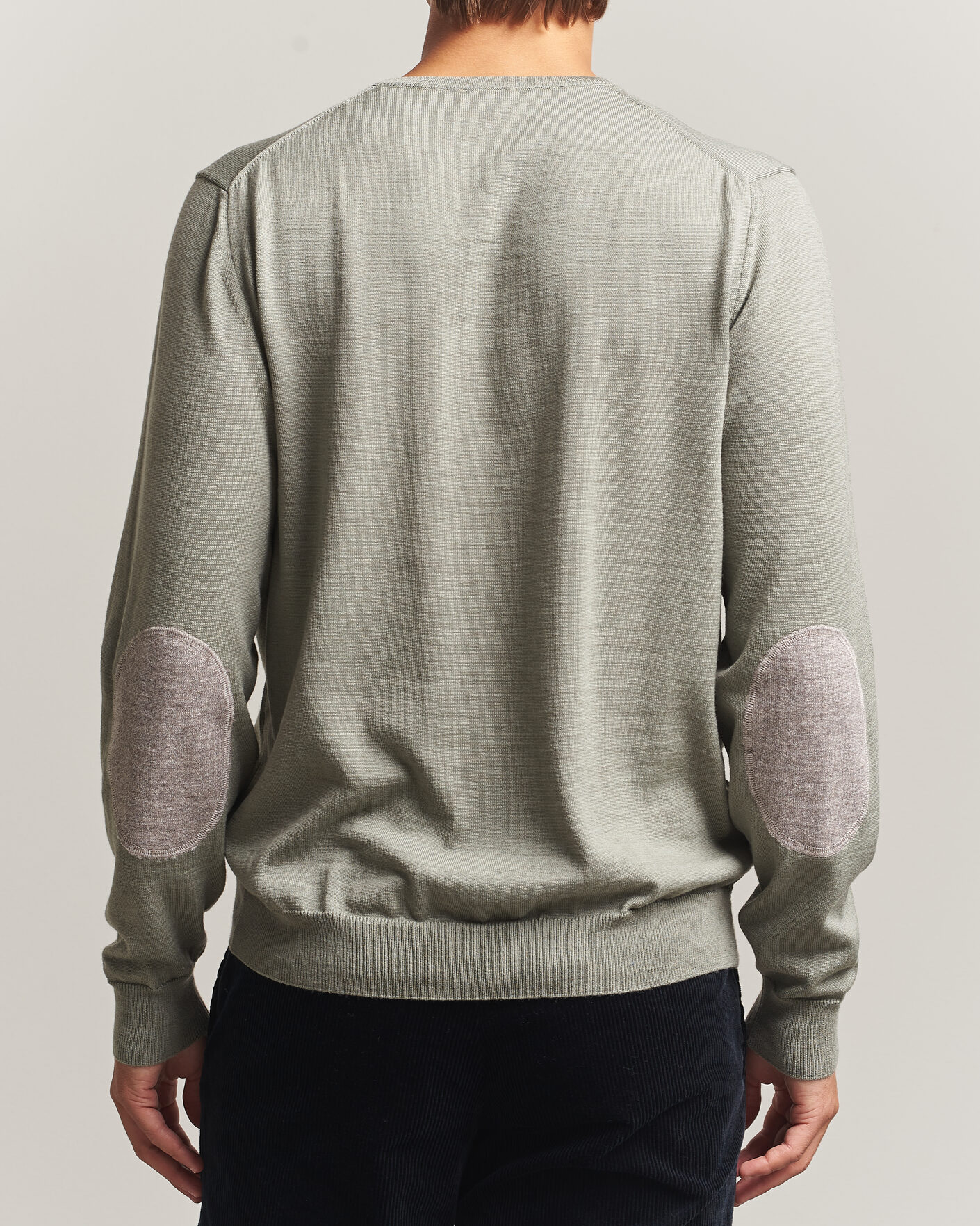 Herre | Trøjer | Stenströms | Merino Patch Crew Neck Green/Grey