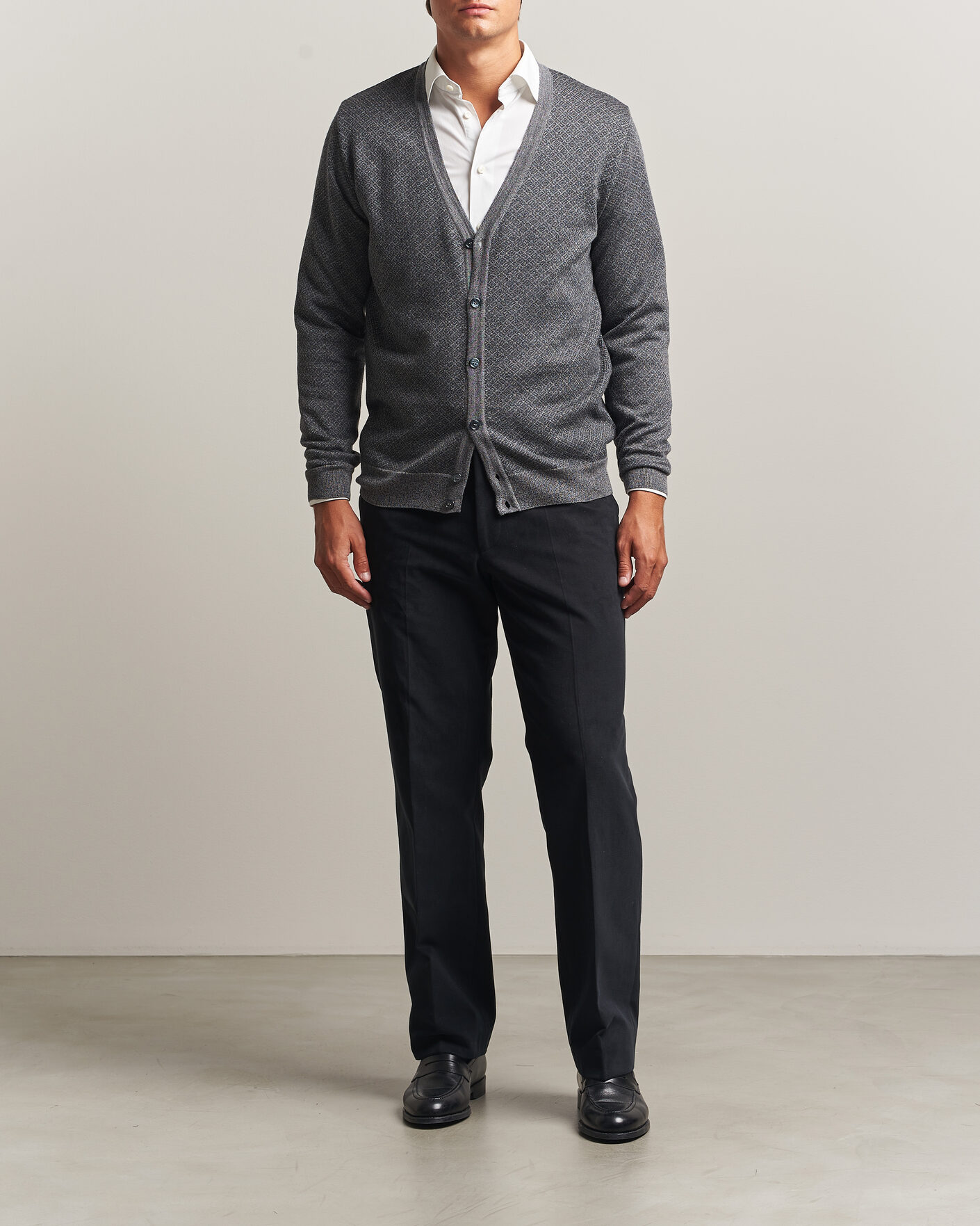 Herre | Trøjer | Stenströms | Merino Jaquard Cardigan Dark Grey