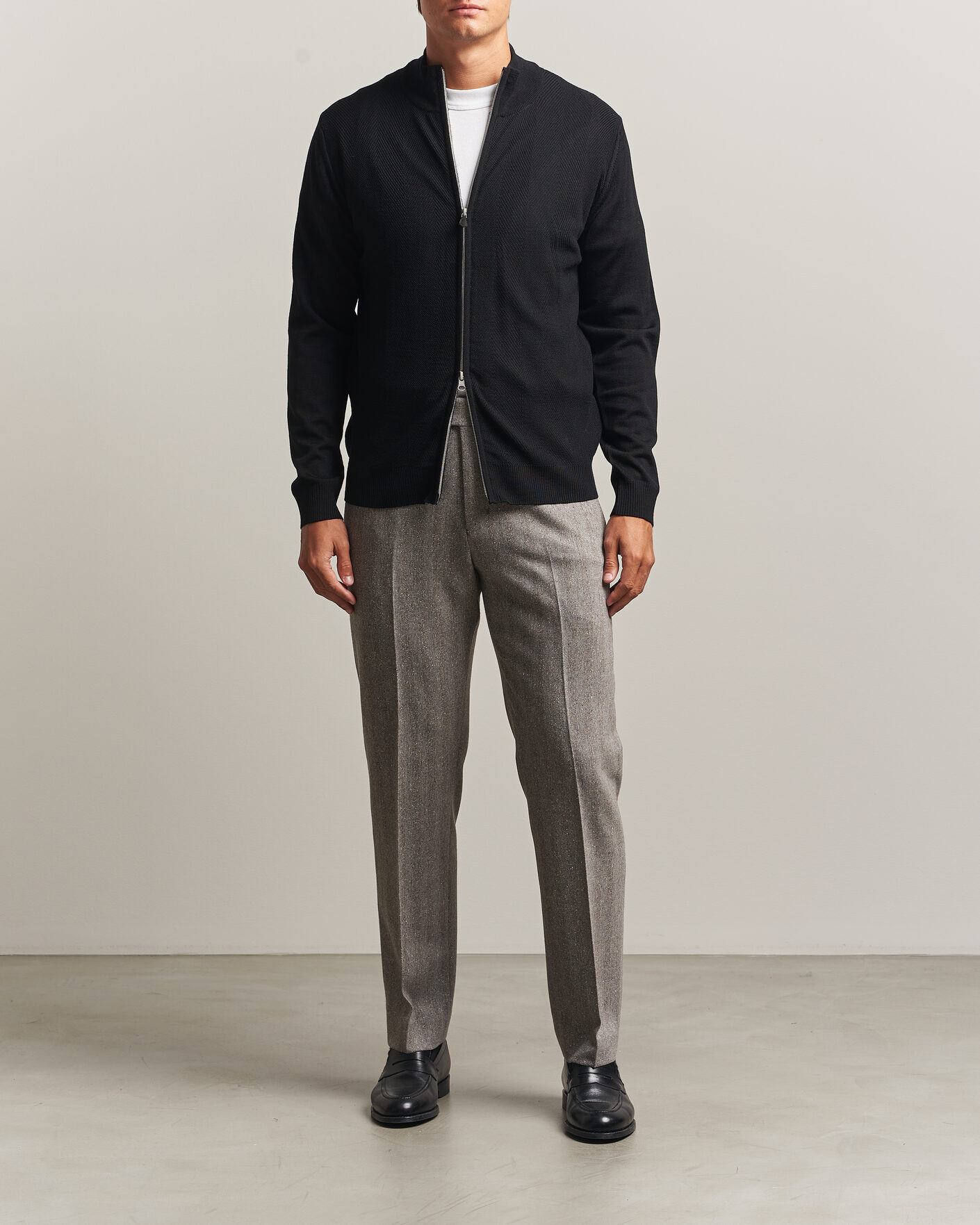 Herre | Trøjer | Stenströms | Merino Herringbone Full Zip Black