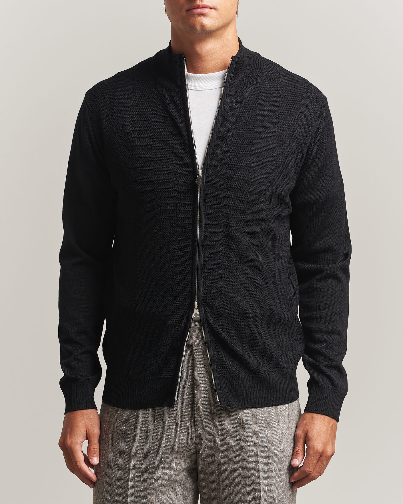 Herre | Trøjer | Stenströms | Merino Herringbone Full Zip Black