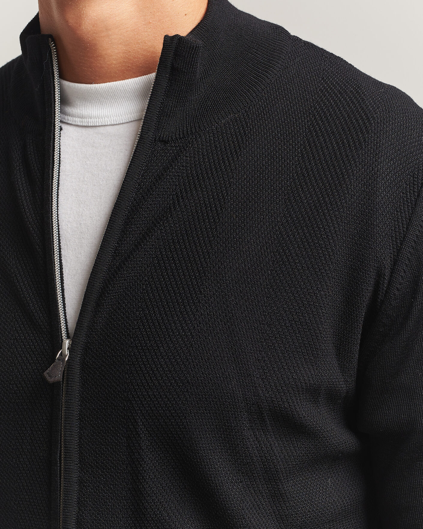 Herre | Trøjer | Stenströms | Merino Herringbone Full Zip Black