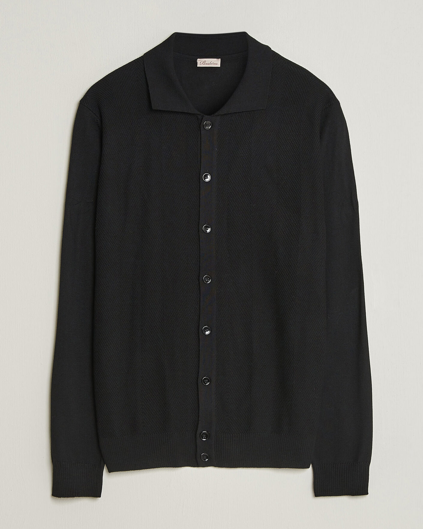 Herre | Trøjer | Stenströms | Merino Herringbone Polo Cardigan Black