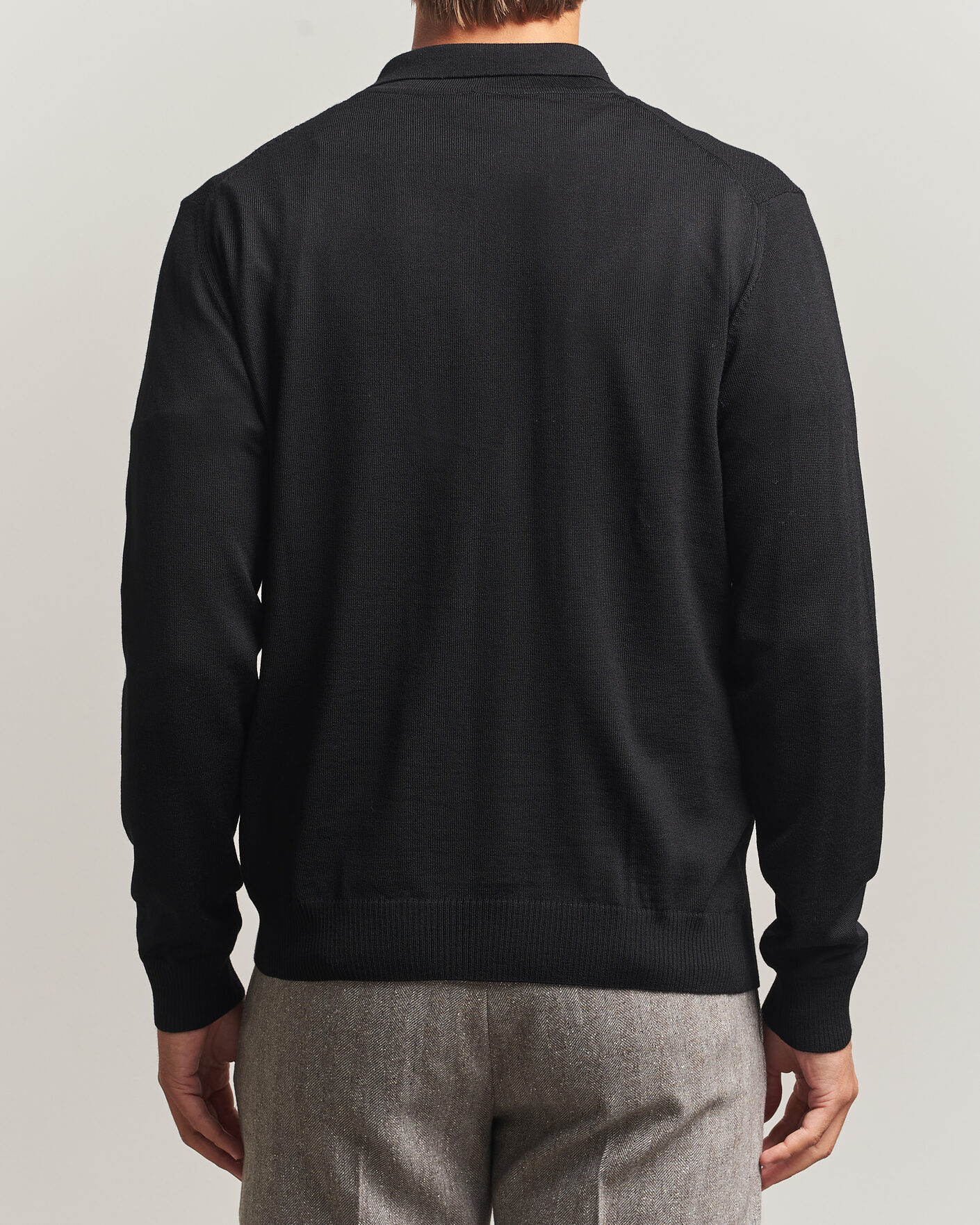 Herre | Trøjer | Stenströms | Merino Herringbone Polo Cardigan Black