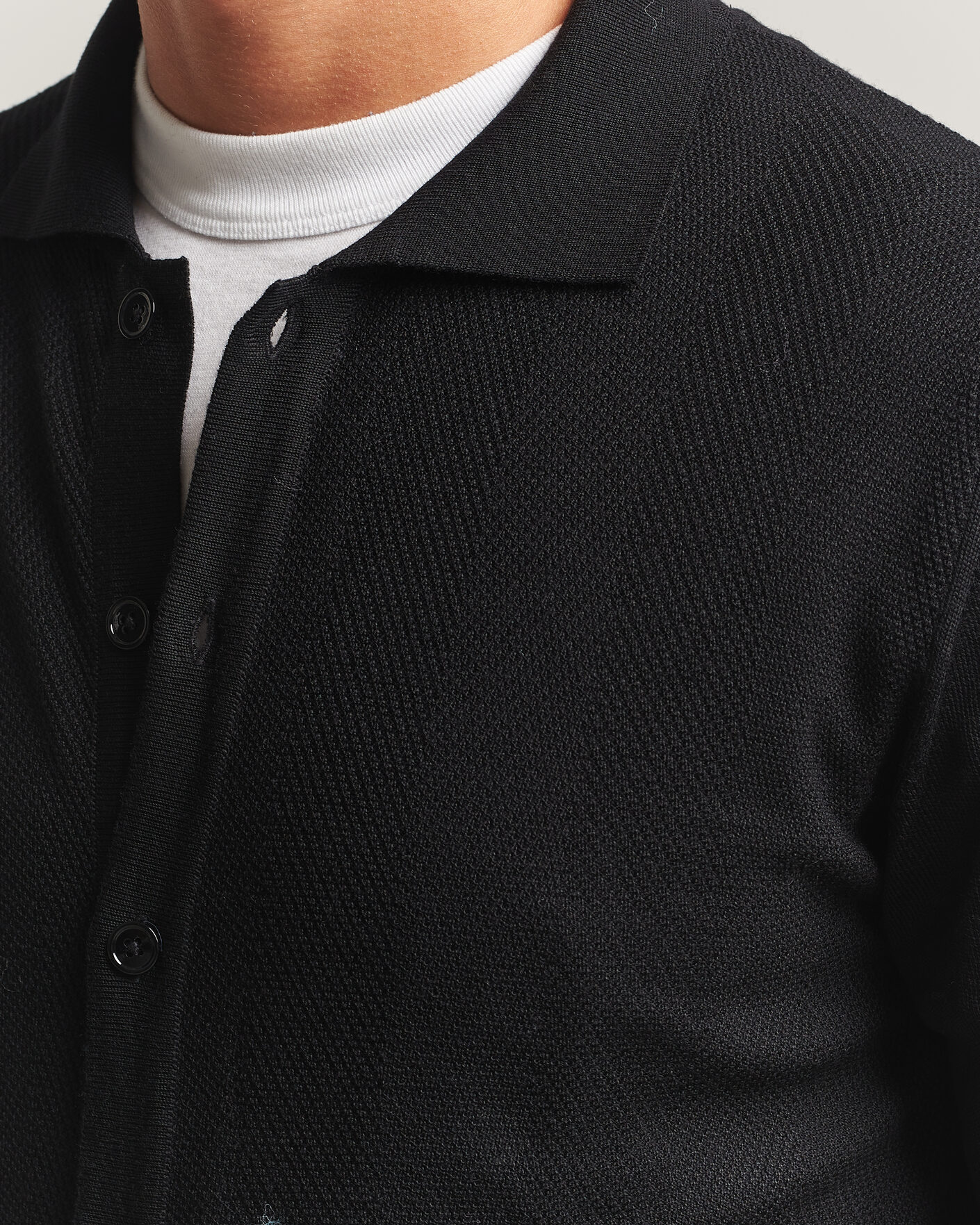 Herre | Trøjer | Stenströms | Merino Herringbone Polo Cardigan Black
