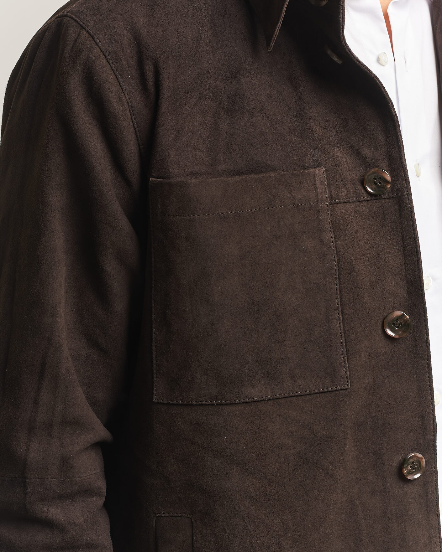 Herre | Skjorter | Stenströms | Goat Suede Overshirt Dark Brown