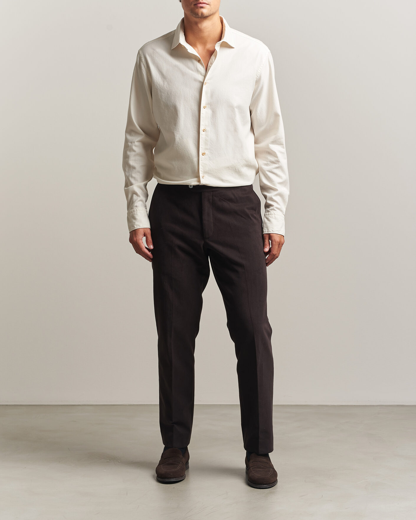 Herre | Skjorter | Stenströms | Regular Fit Cut Away Flannel Shirt Off White