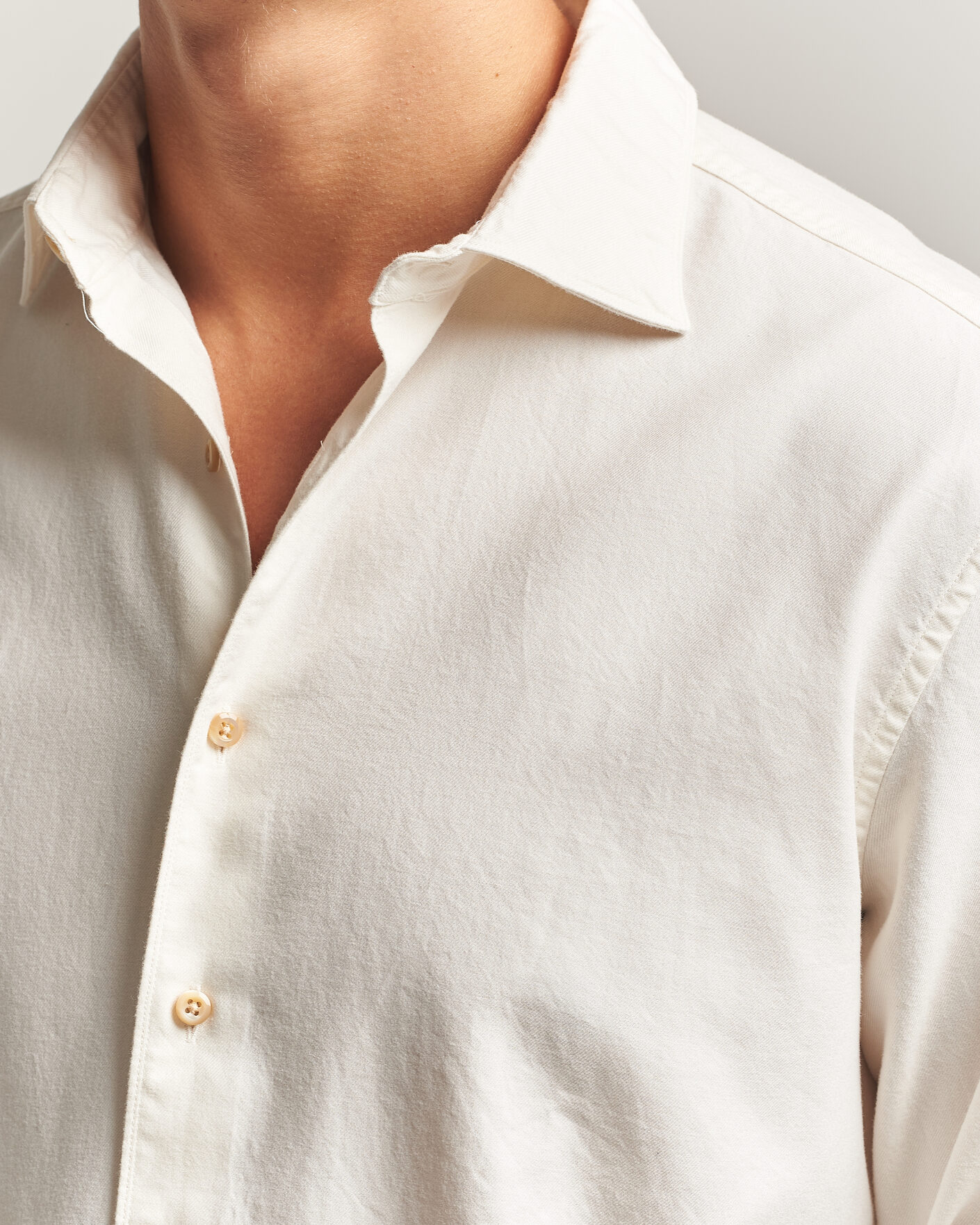 Herre | Skjorter | Stenströms | Regular Fit Cut Away Flannel Shirt Off White