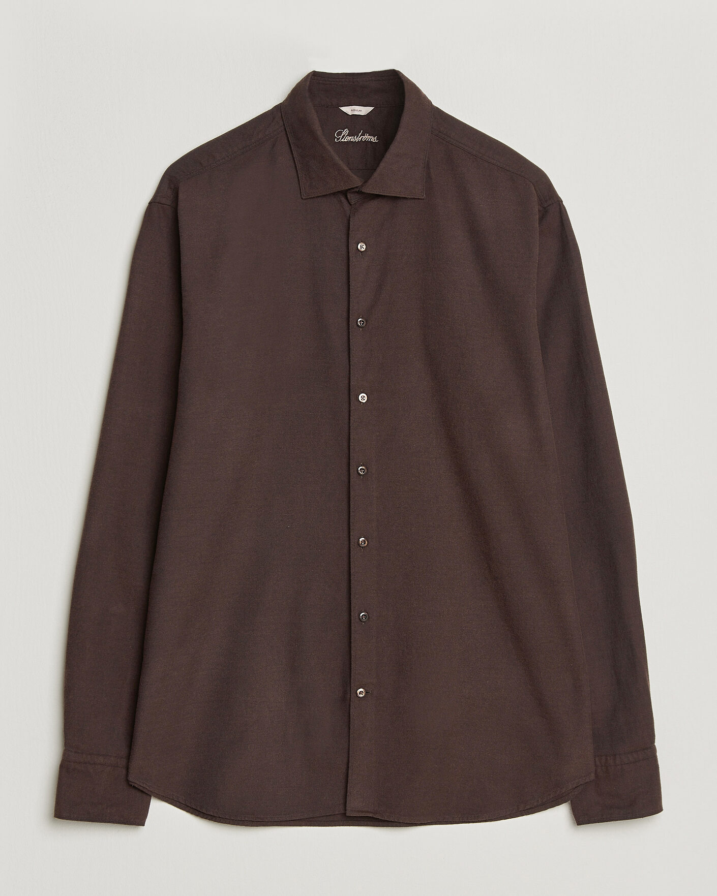 Herre | Skjorter | Stenströms | Regular Fit Cut Away Flannel Shirt Brown
