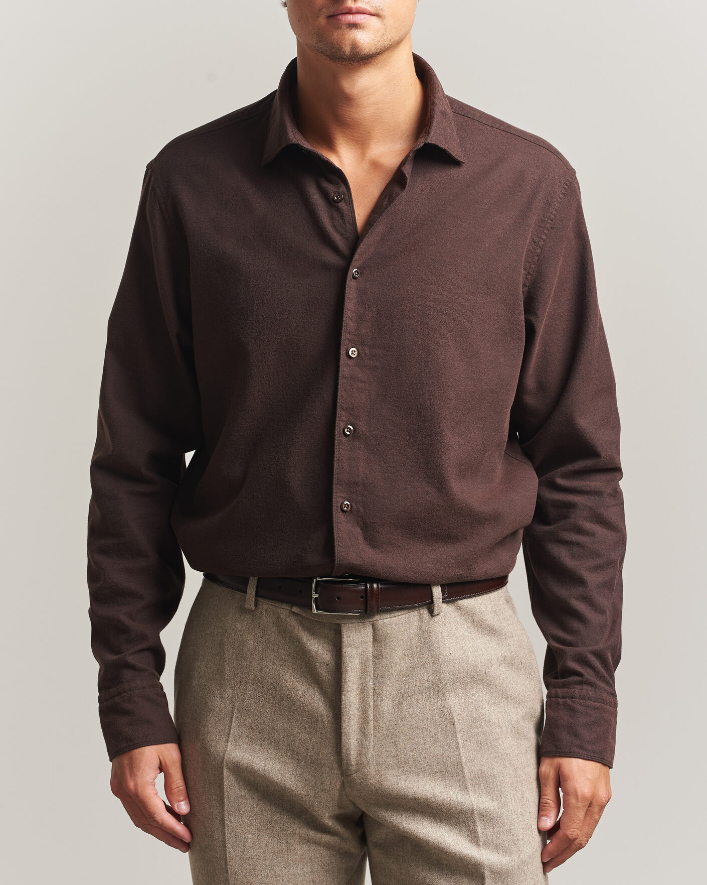 Herre | Skjorter | Stenströms | Regular Fit Cut Away Flannel Shirt Brown