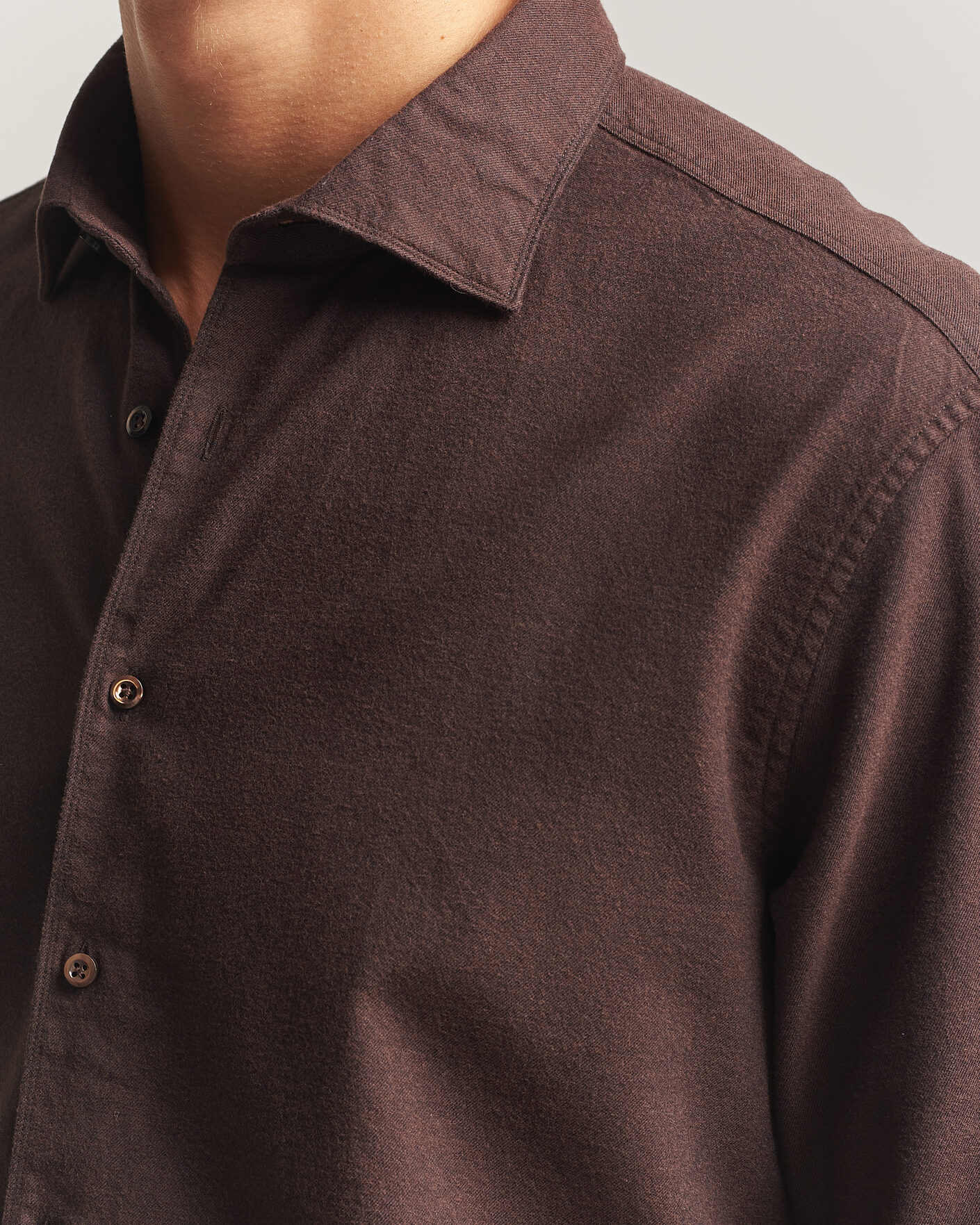 Herre | Skjorter | Stenströms | Regular Fit Cut Away Flannel Shirt Brown
