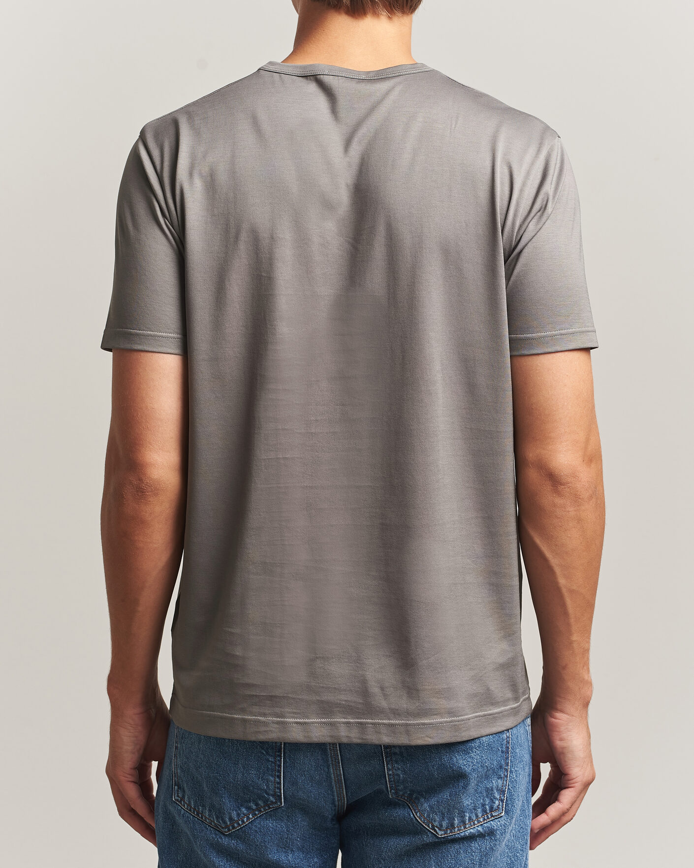 Herre | T-Shirts | Sunspel | Crew Neck Q82 Cotton T-Shirt Smoke Grey