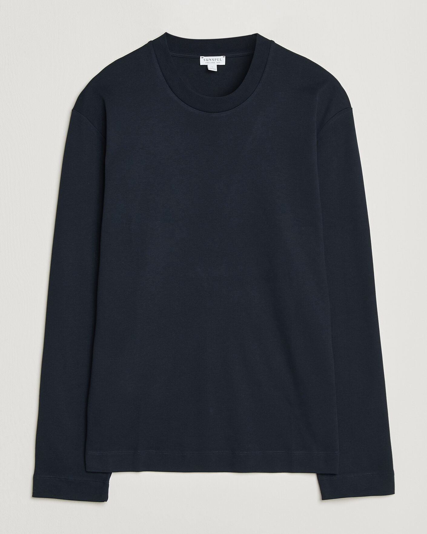 Herre | T-Shirts | Sunspel | Heavy Weight Supima Cotton Long Sleeve T-Shirt Navy