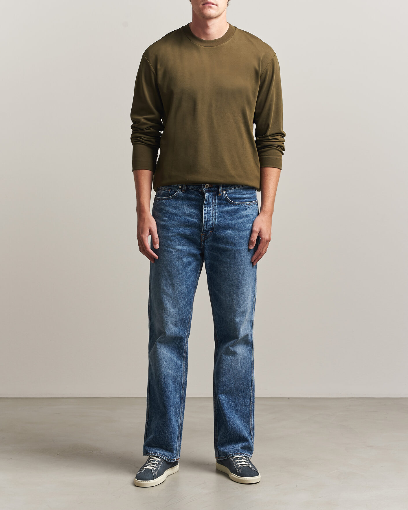 Herre | T-Shirts | Sunspel | Heavy Weight Supima Cotton Long Sleeve T-Shirt Green