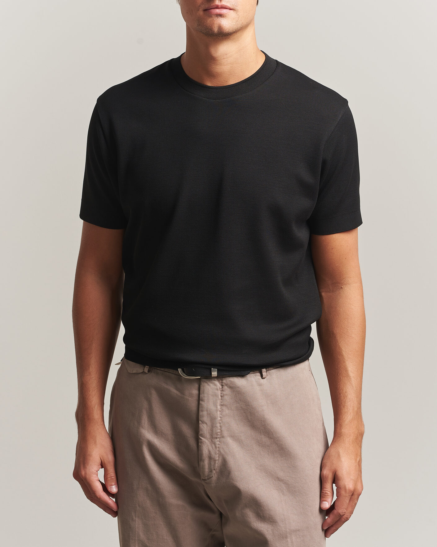 Herre | T-Shirts | Sunspel | Cotton Piquet T-Shirt Black