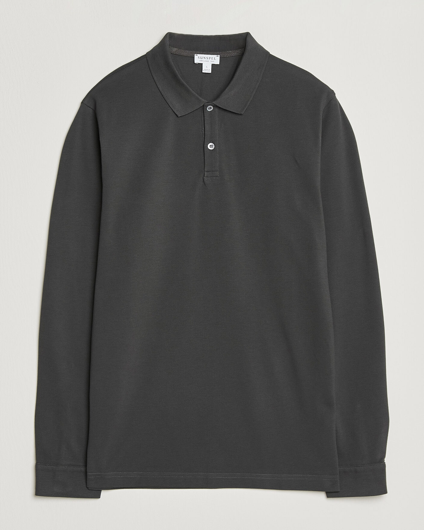 Herre | Polotrøjer | Sunspel | Supima Cotton Long Sleeve Pique Polo Anthracite