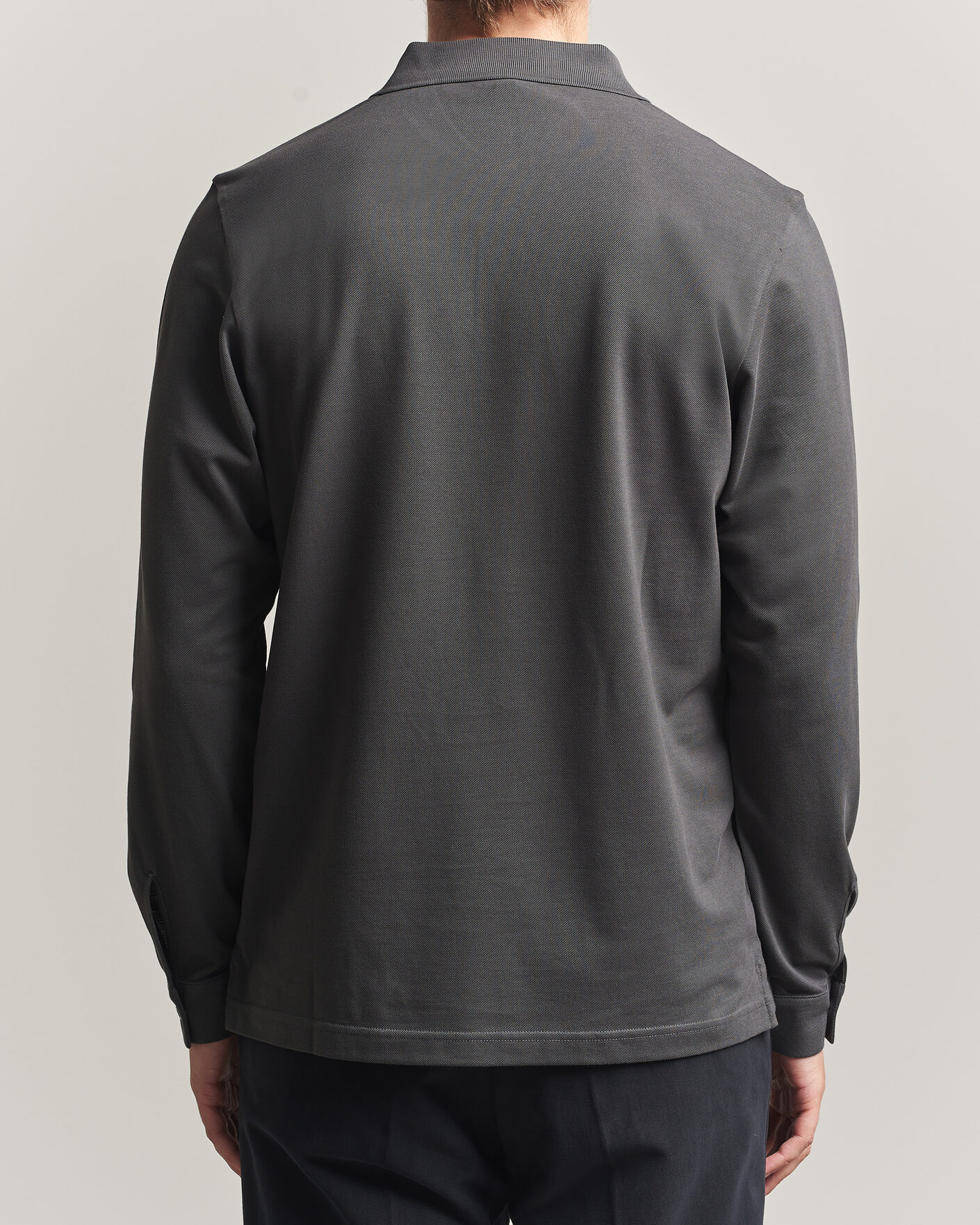 Herre | Polotrøjer | Sunspel | Supima Cotton Long Sleeve Pique Polo Anthracite