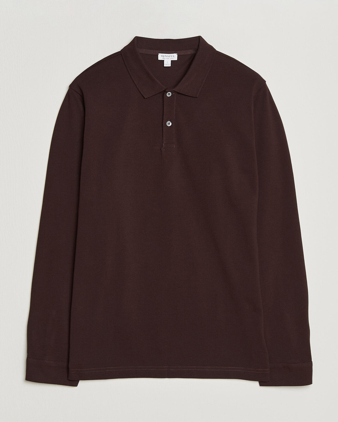 Herre | Polotrøjer | Sunspel | Supima Cotton Long Sleeve Pique Polo Dark Brown