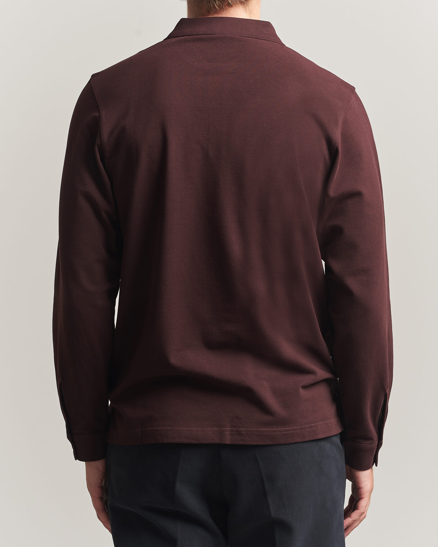 Herre | Polotrøjer | Sunspel | Supima Cotton Long Sleeve Pique Polo Dark Brown