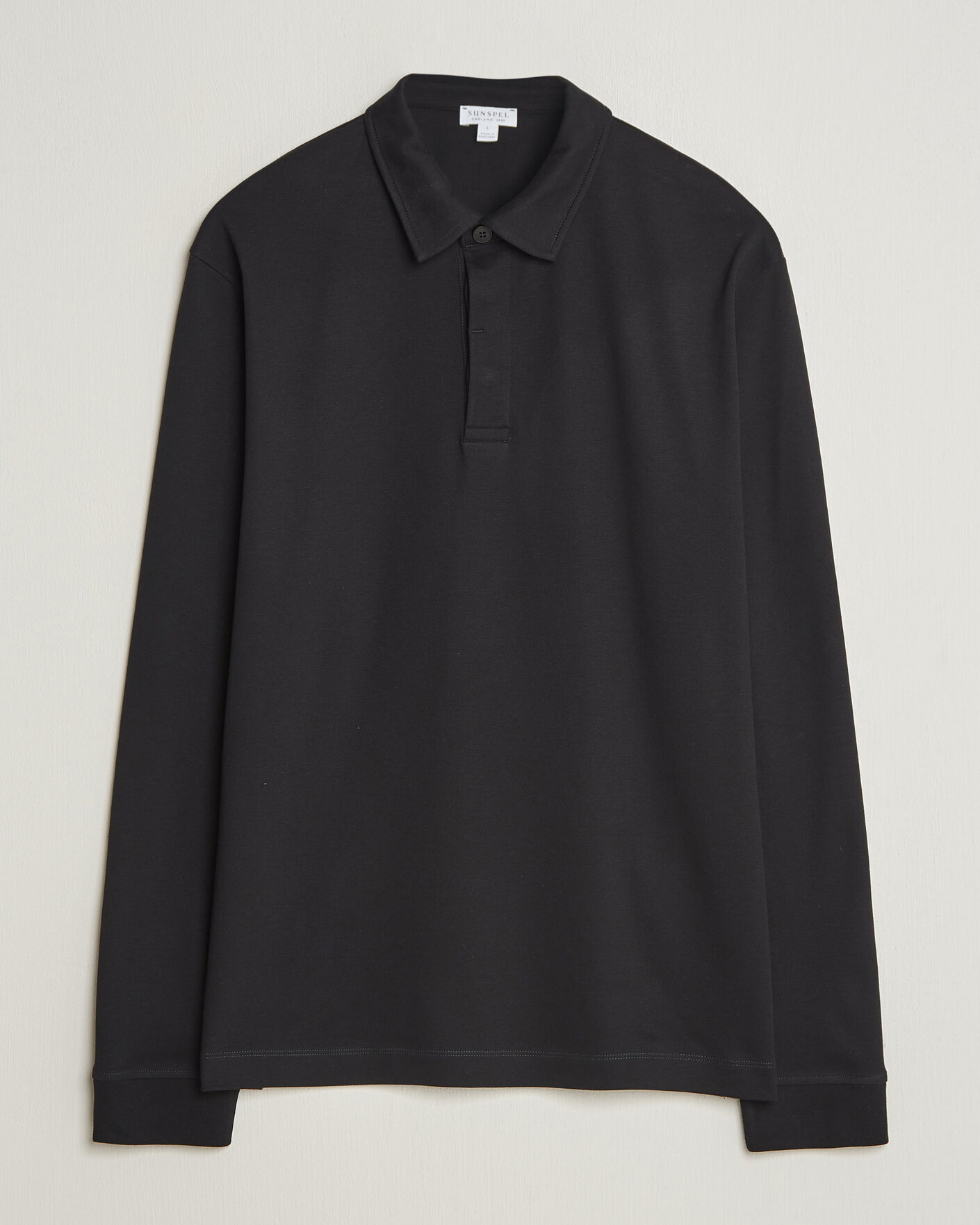 Herre | Polotrøjer | Sunspel | Heavy Weight Supima Cotton Long Sleeve Polo Black