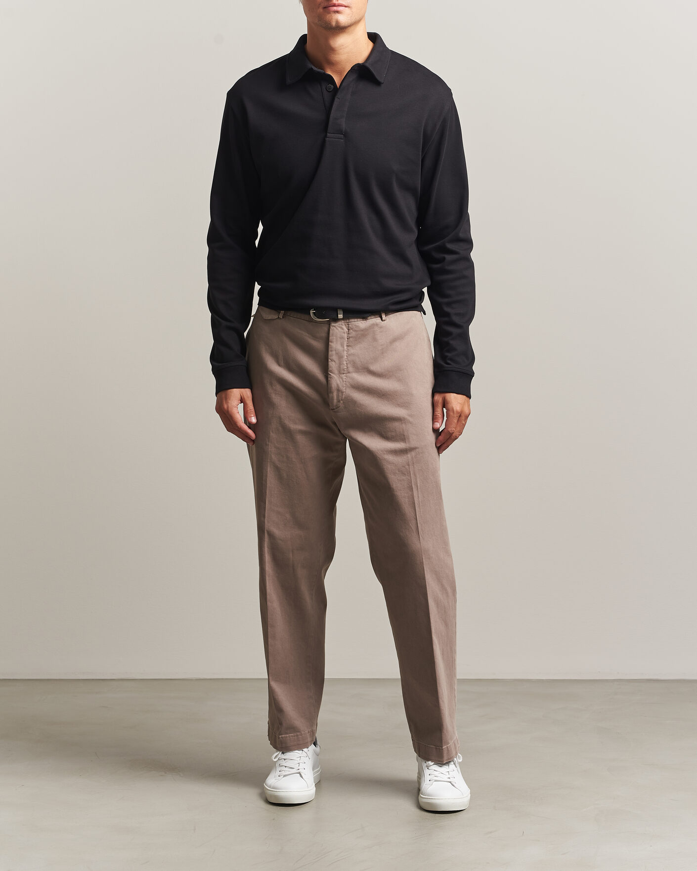 Herre | Polotrøjer | Sunspel | Heavy Weight Supima Cotton Long Sleeve Polo Black