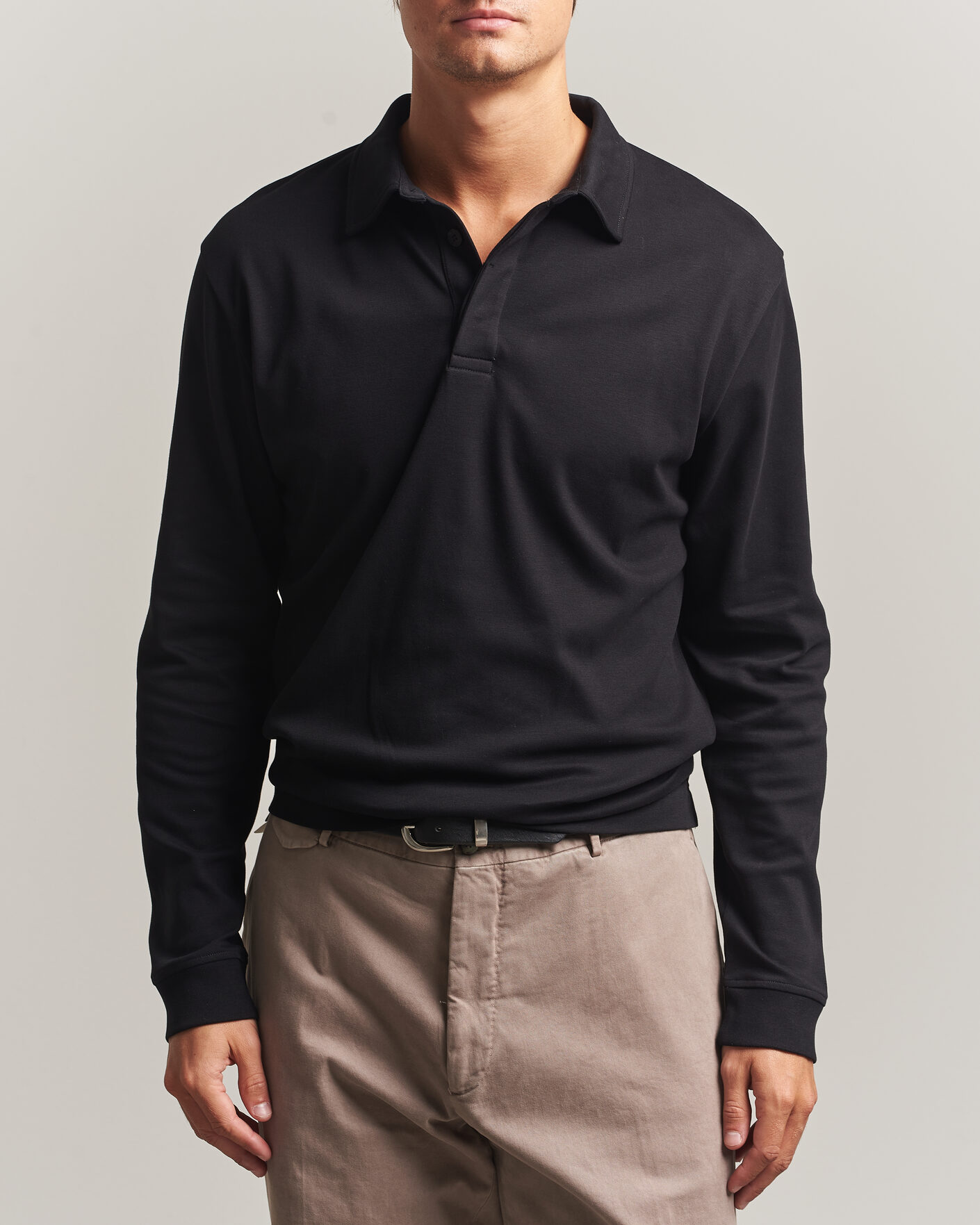 Herre | Polotrøjer | Sunspel | Heavy Weight Supima Cotton Long Sleeve Polo Black