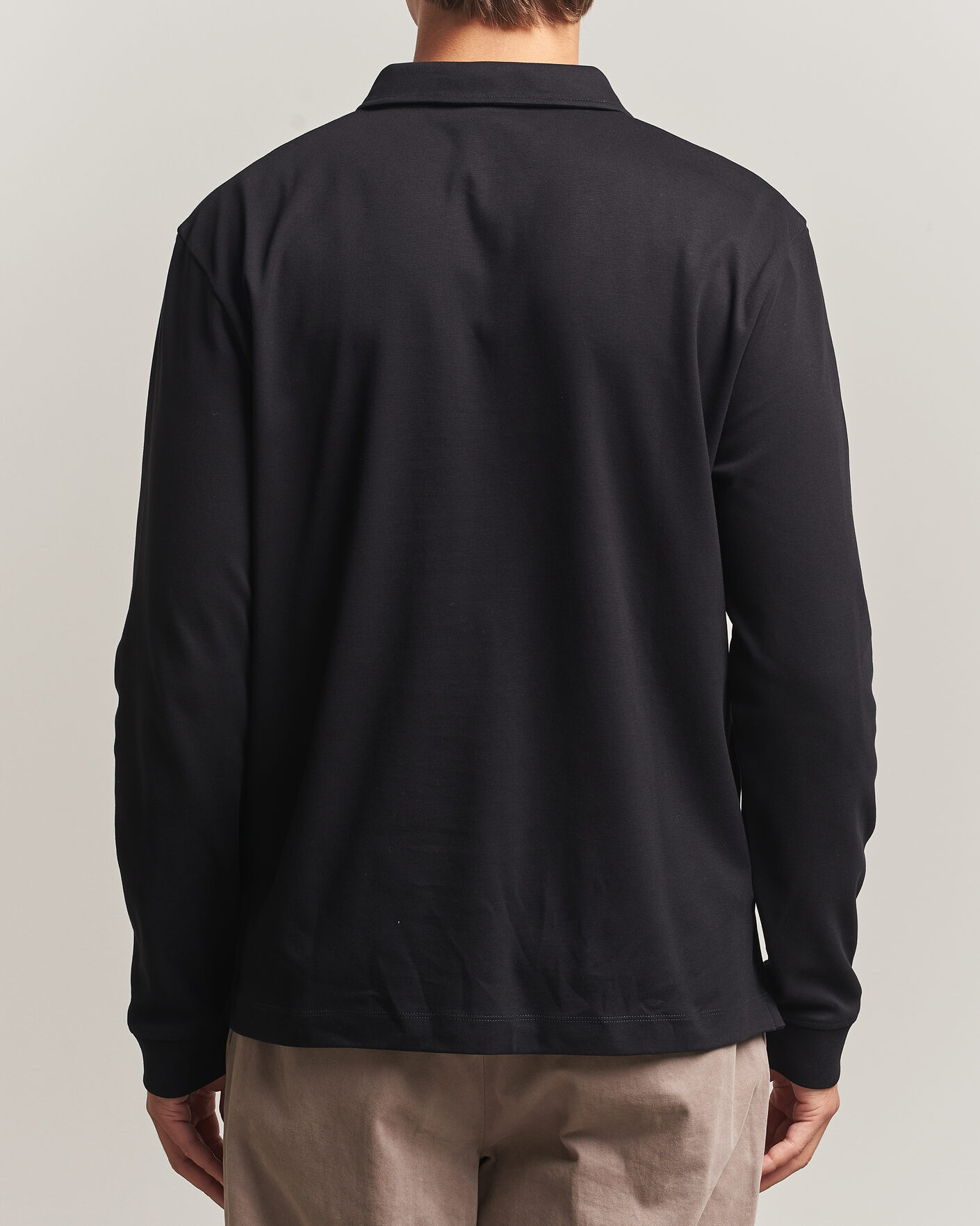 Herre | Polotrøjer | Sunspel | Heavy Weight Supima Cotton Long Sleeve Polo Black