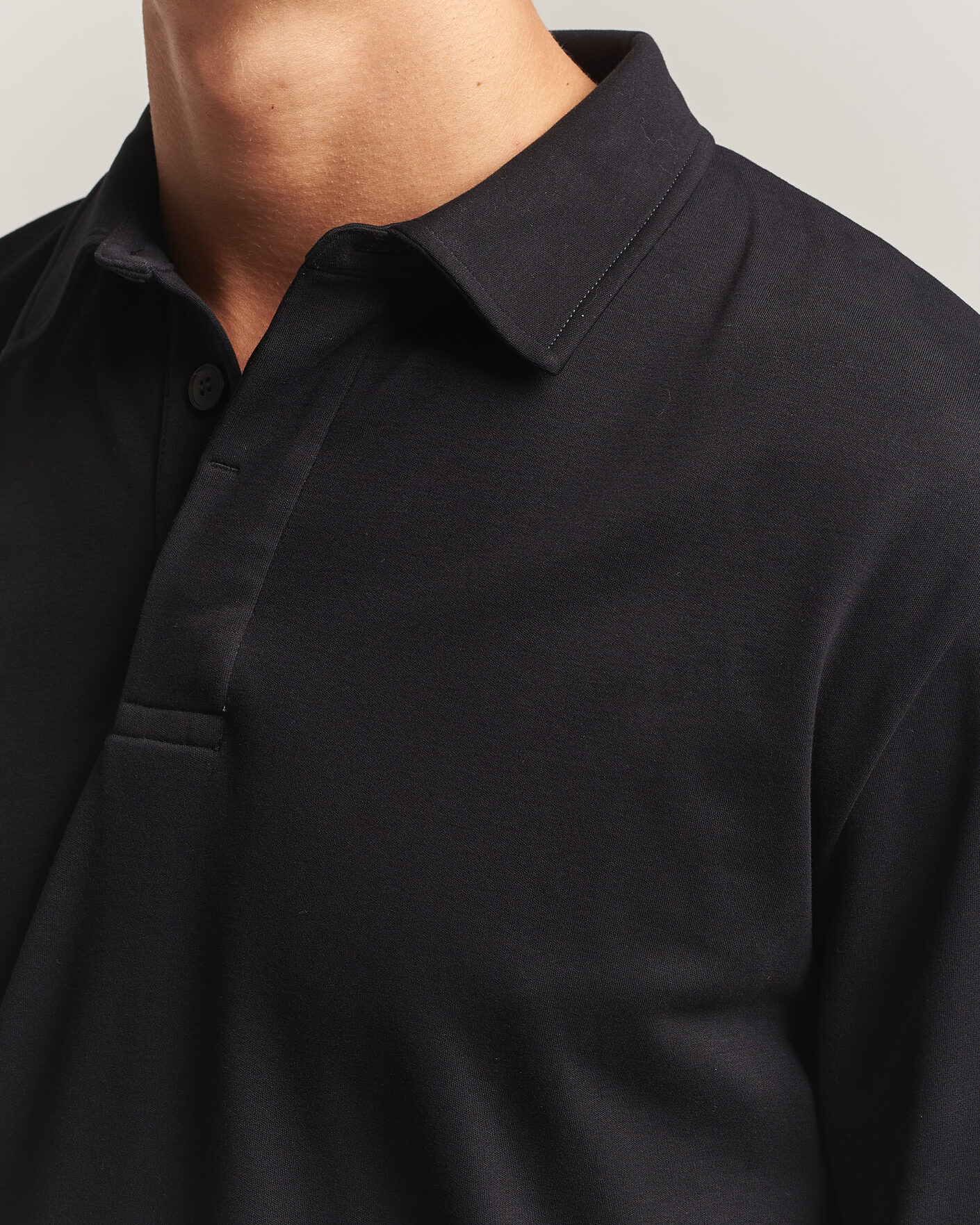 Herre | Polotrøjer | Sunspel | Heavy Weight Supima Cotton Long Sleeve Polo Black
