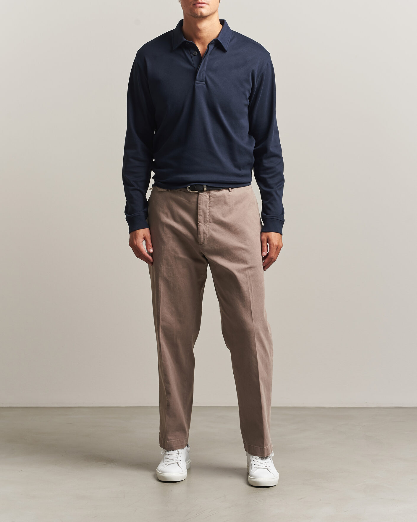 Herre | Polotrøjer | Sunspel | Heavy Weight Supima Cotton Long Sleeve Polo Navy